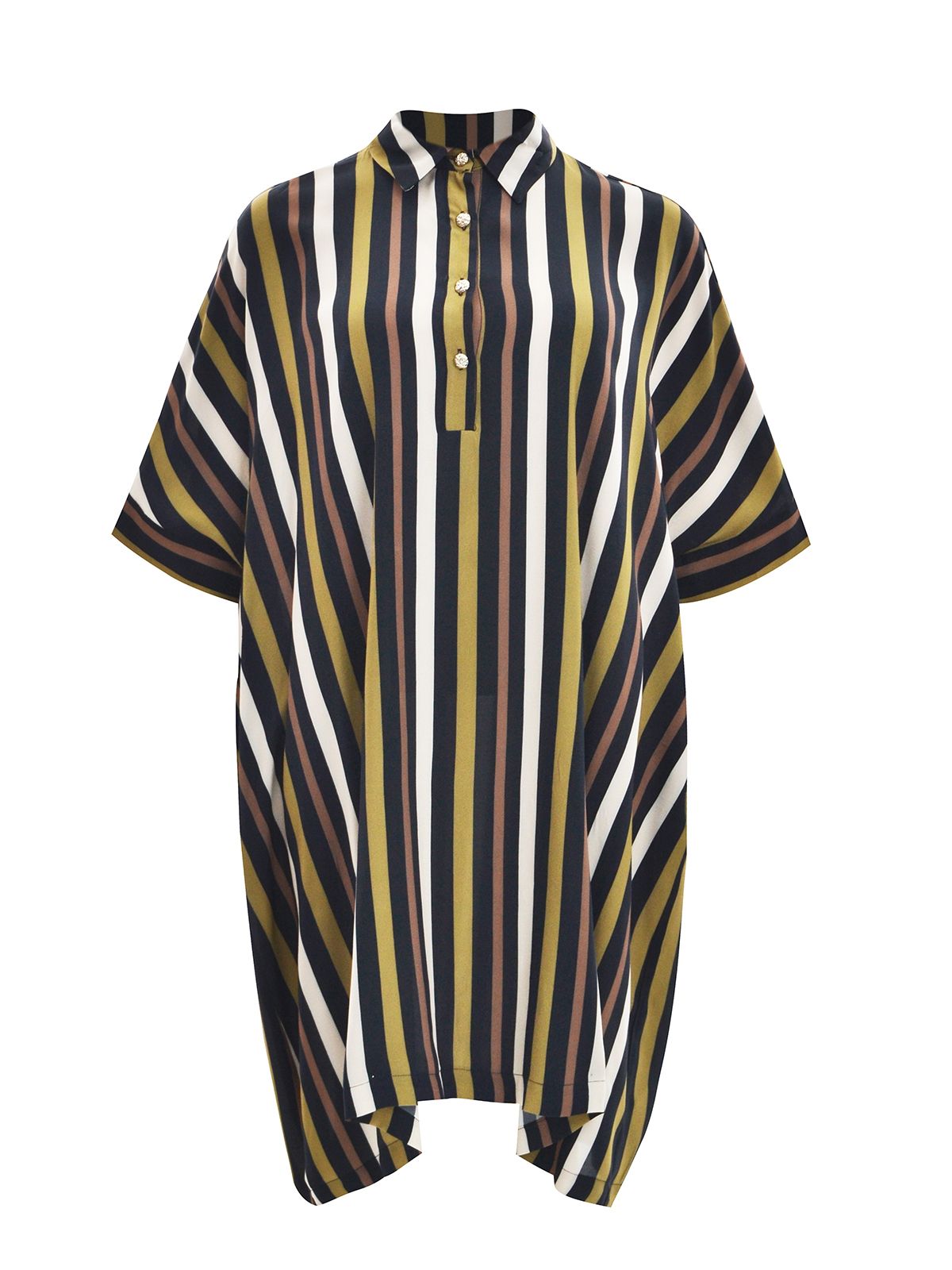 Relaxed fit printed viscose shirt-dress with short sleeves