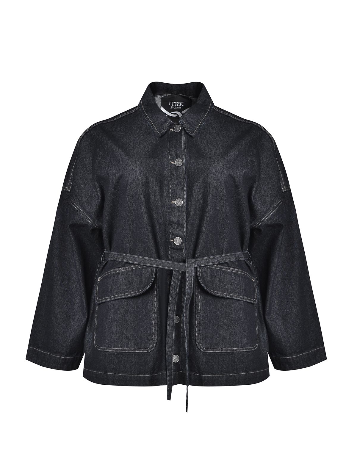 Belted denim jacket with utility pockets 