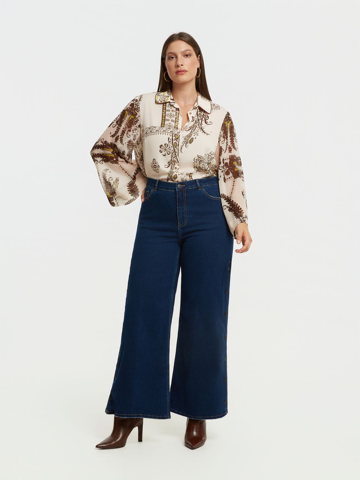 【INCHANT ME】[unisex] Stripe Snap Wide Denim TEXTURED STRIPE JEANS - Blue | ZARA United Kingdom