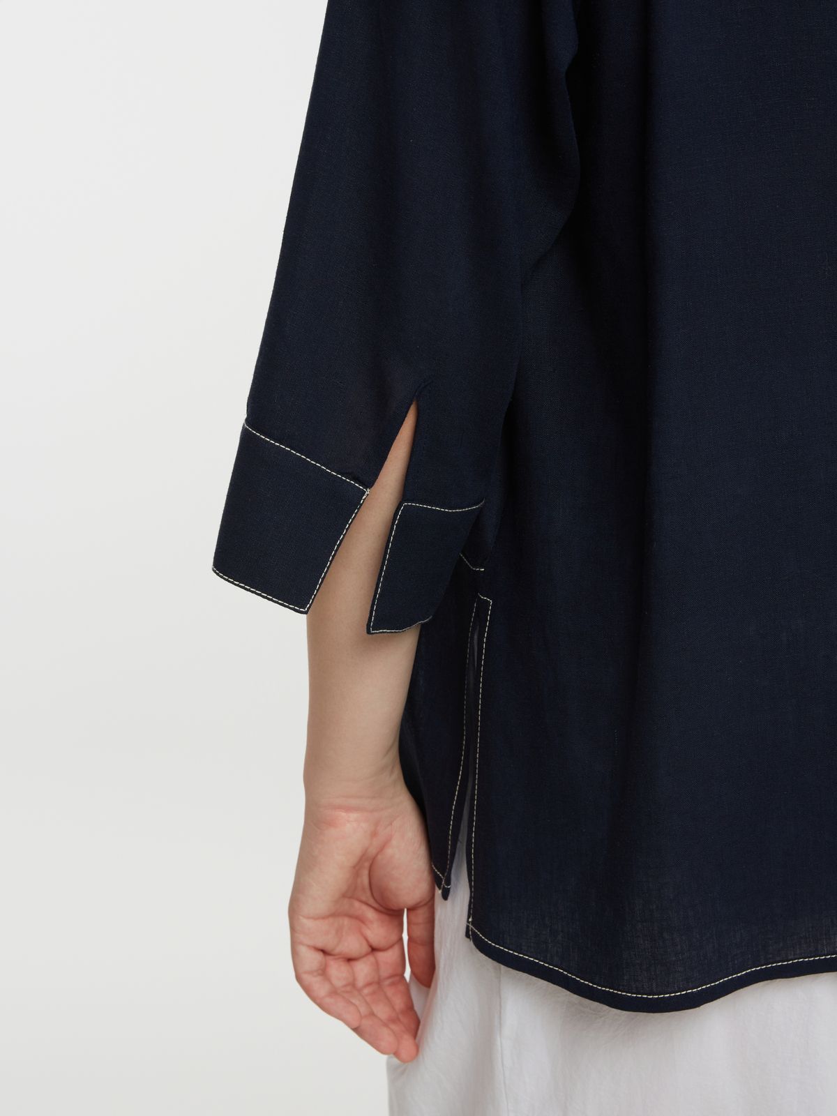 Viscose-linen blouse with mandarin collar