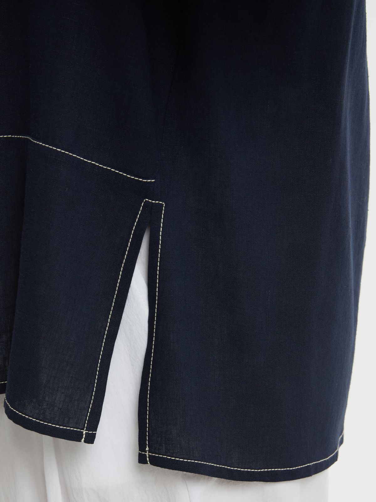 Viscose-linen blouse with mandarin collar