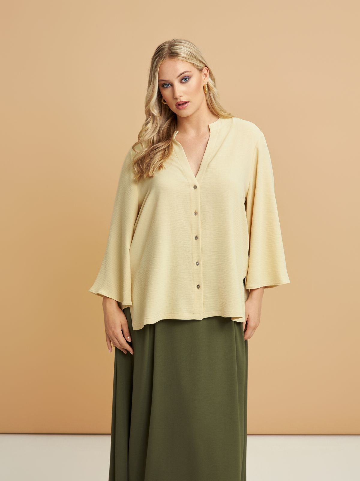 Airwashed crepe V-neck shirt