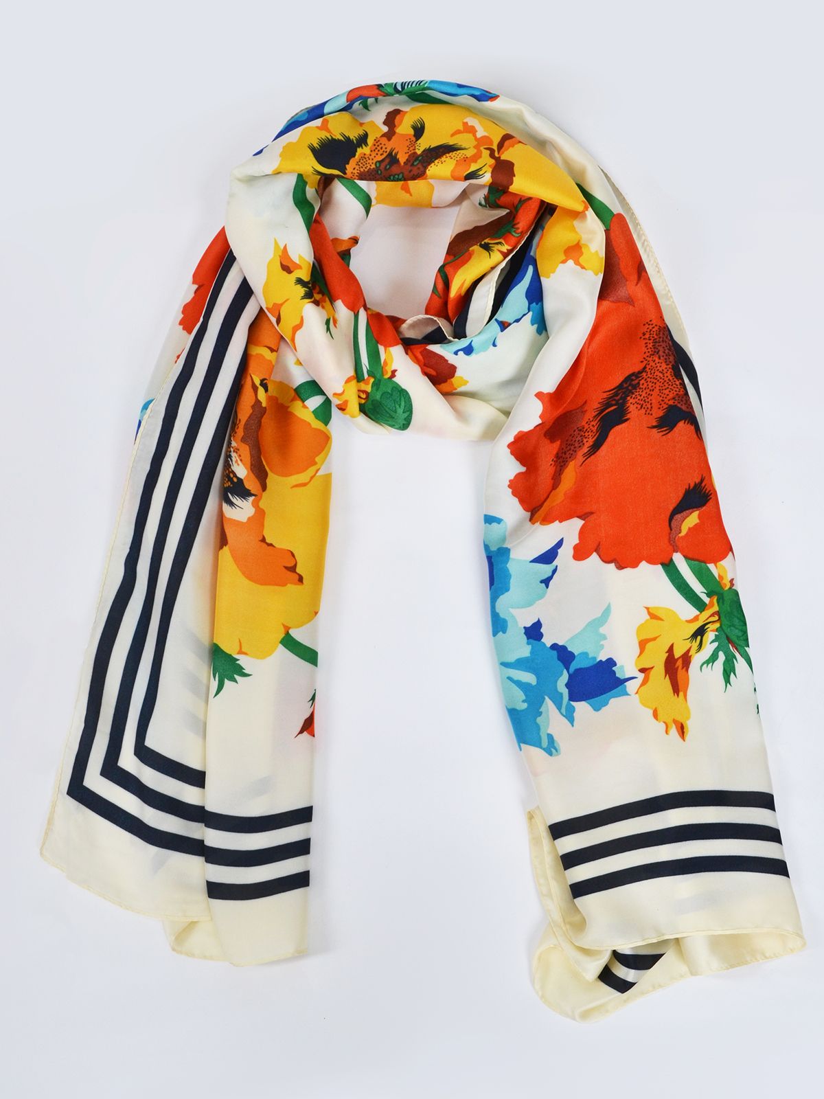 Abstract floral print satin scarf