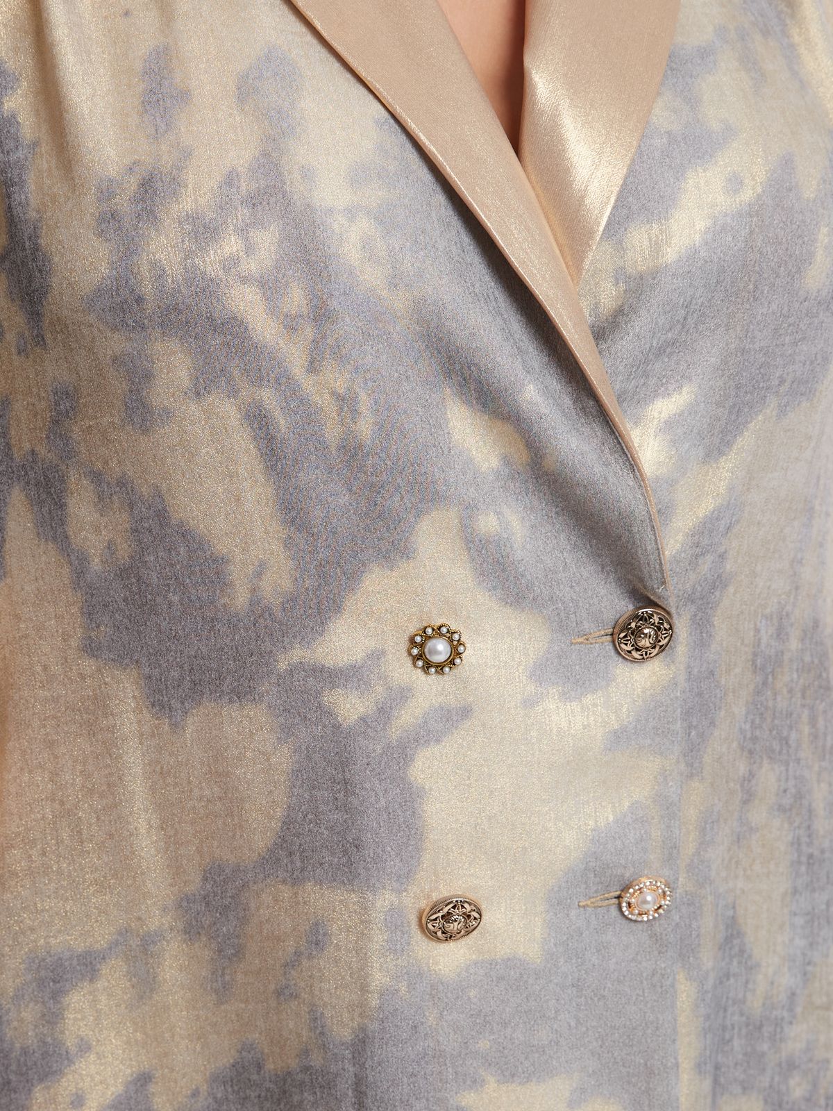 Abstract print long blazer dress with gold lapel