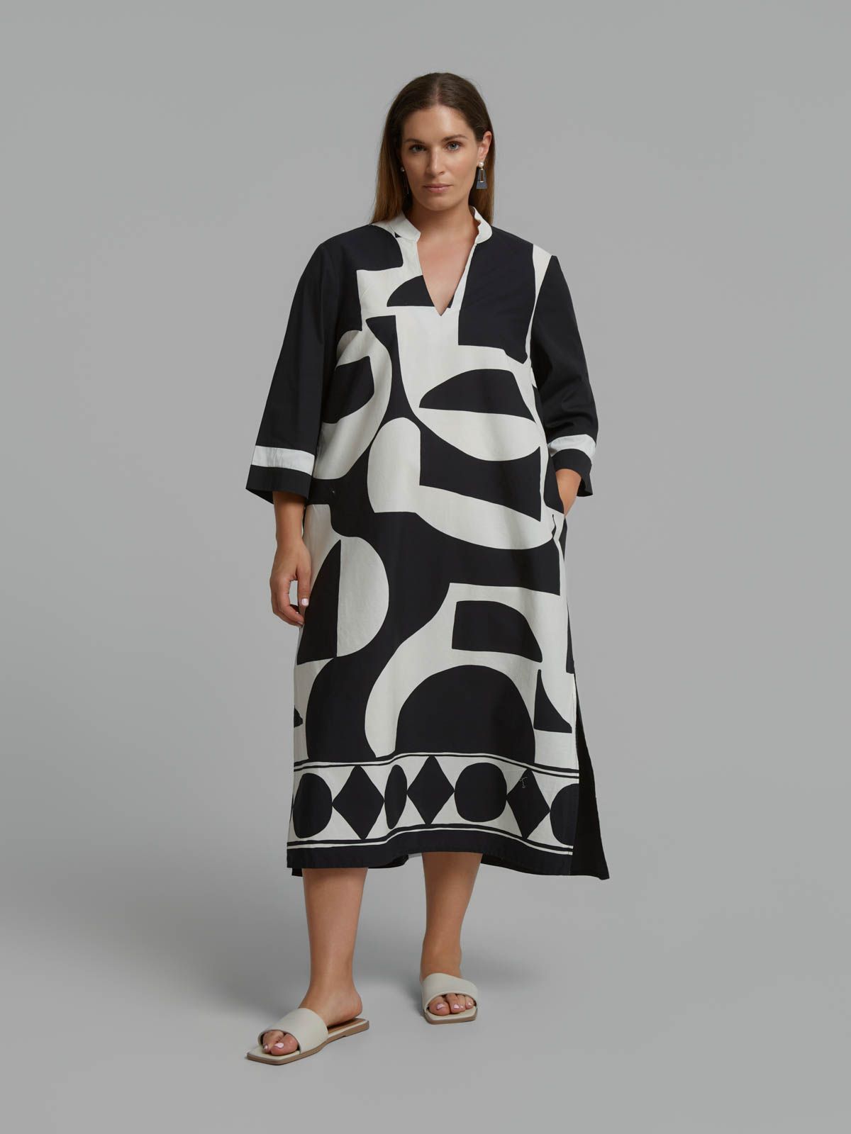 Abstract-print midi dress