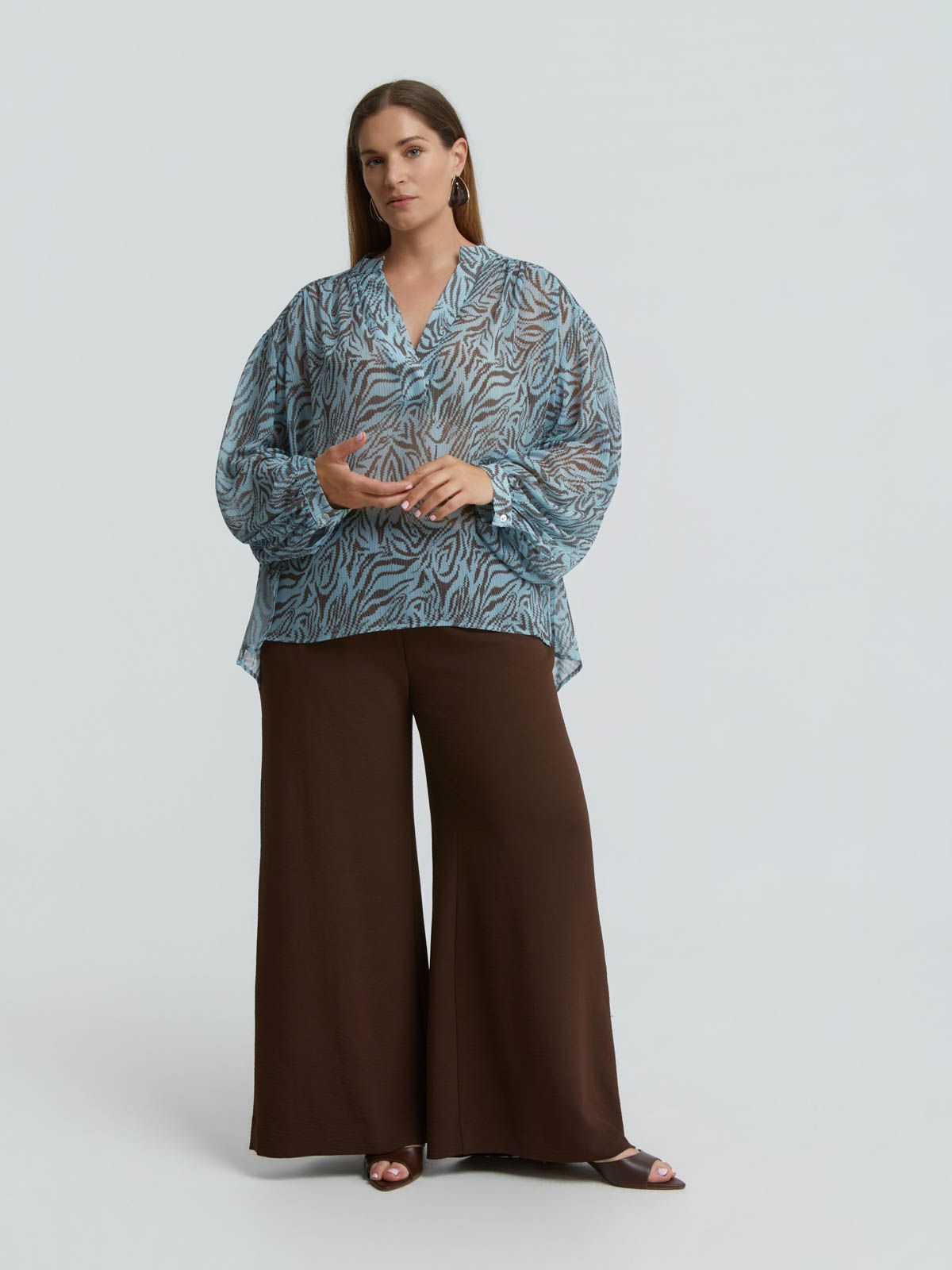 Abstract zebra print blouse with balloon sleeves