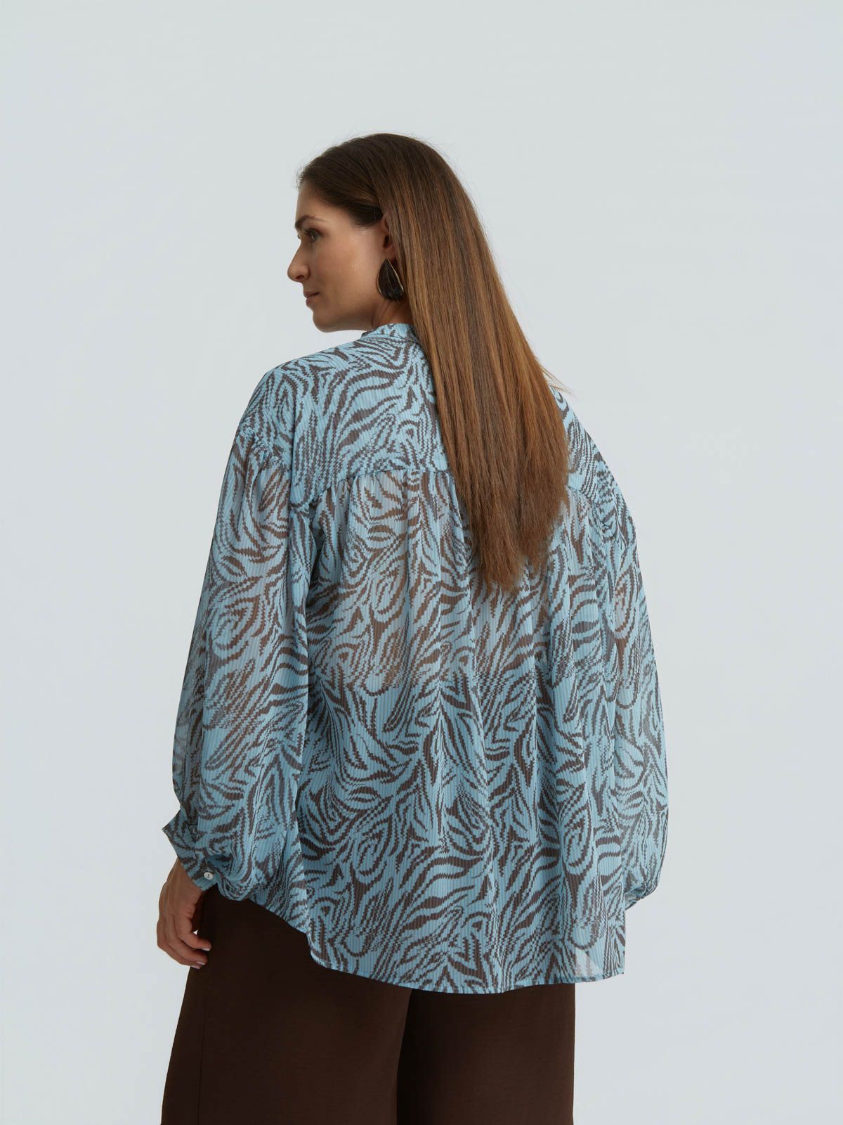 Abstract zebra print blouse with balloon sleeves