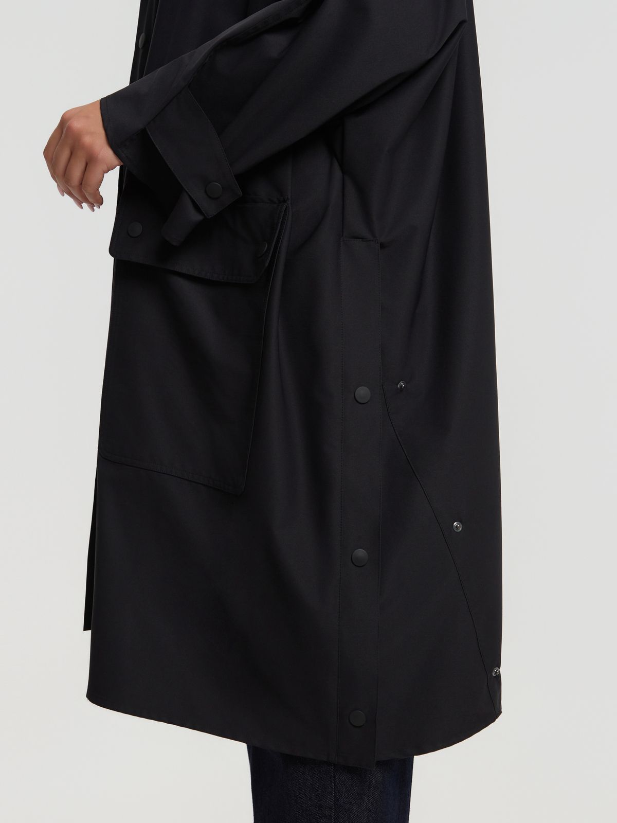 Oversized utility coat with high neck and pockets