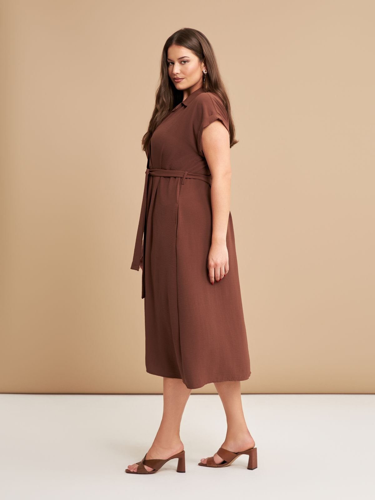 Airwashed crepe belted shirt-dress