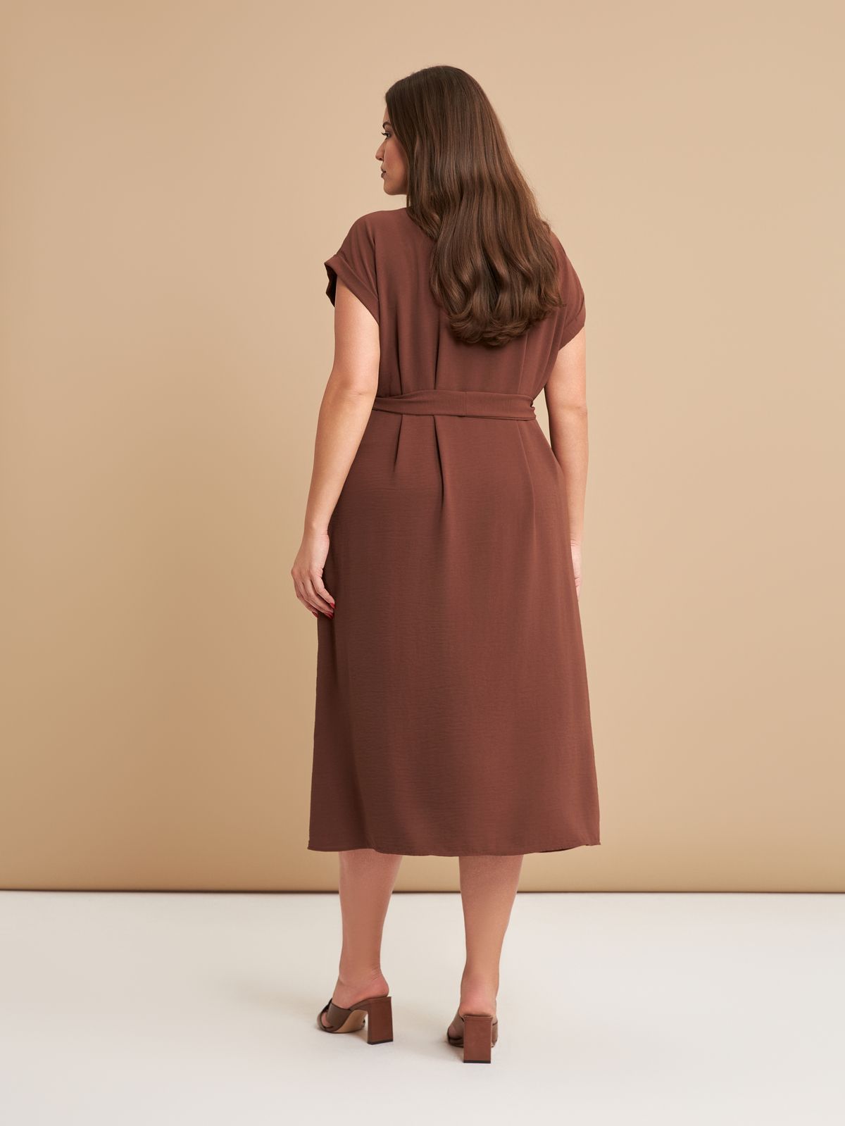 Airwashed crepe belted shirt-dress