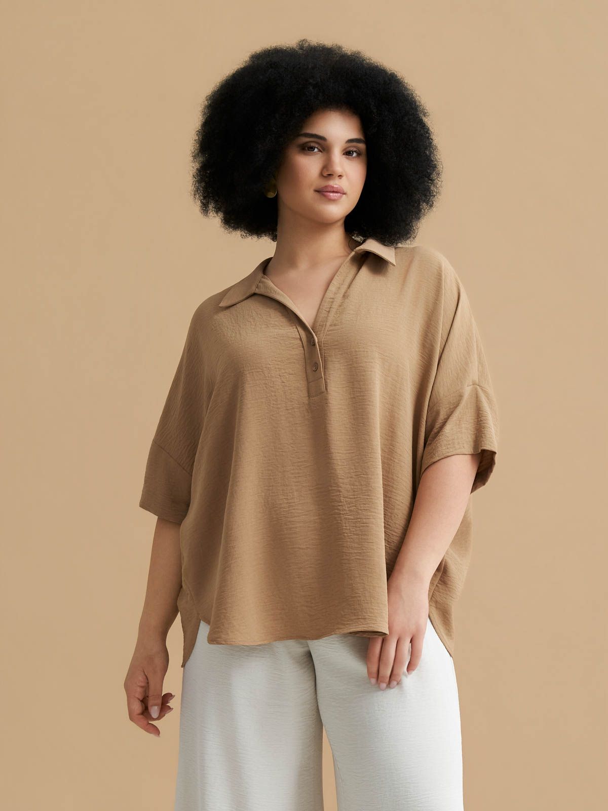Airwashed crepe blouse with point collar