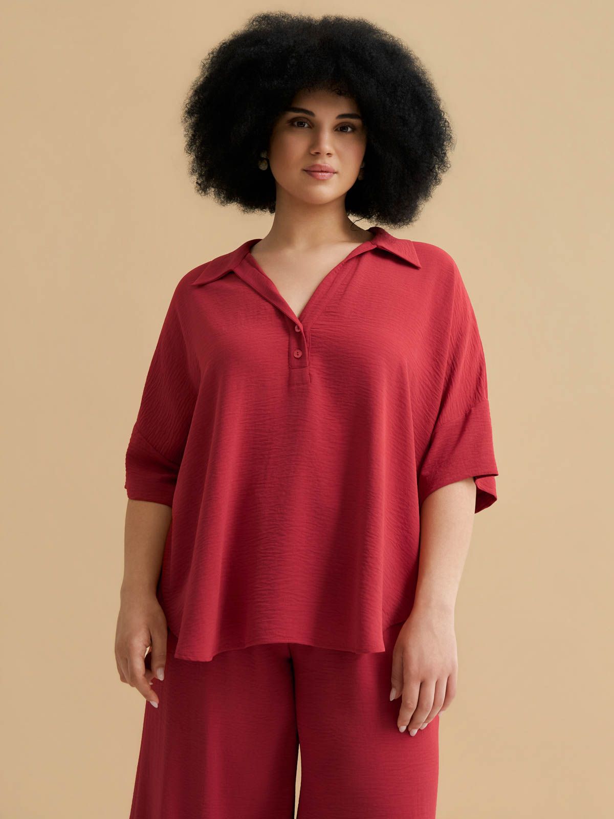 Airwashed crepe blouse with point collar