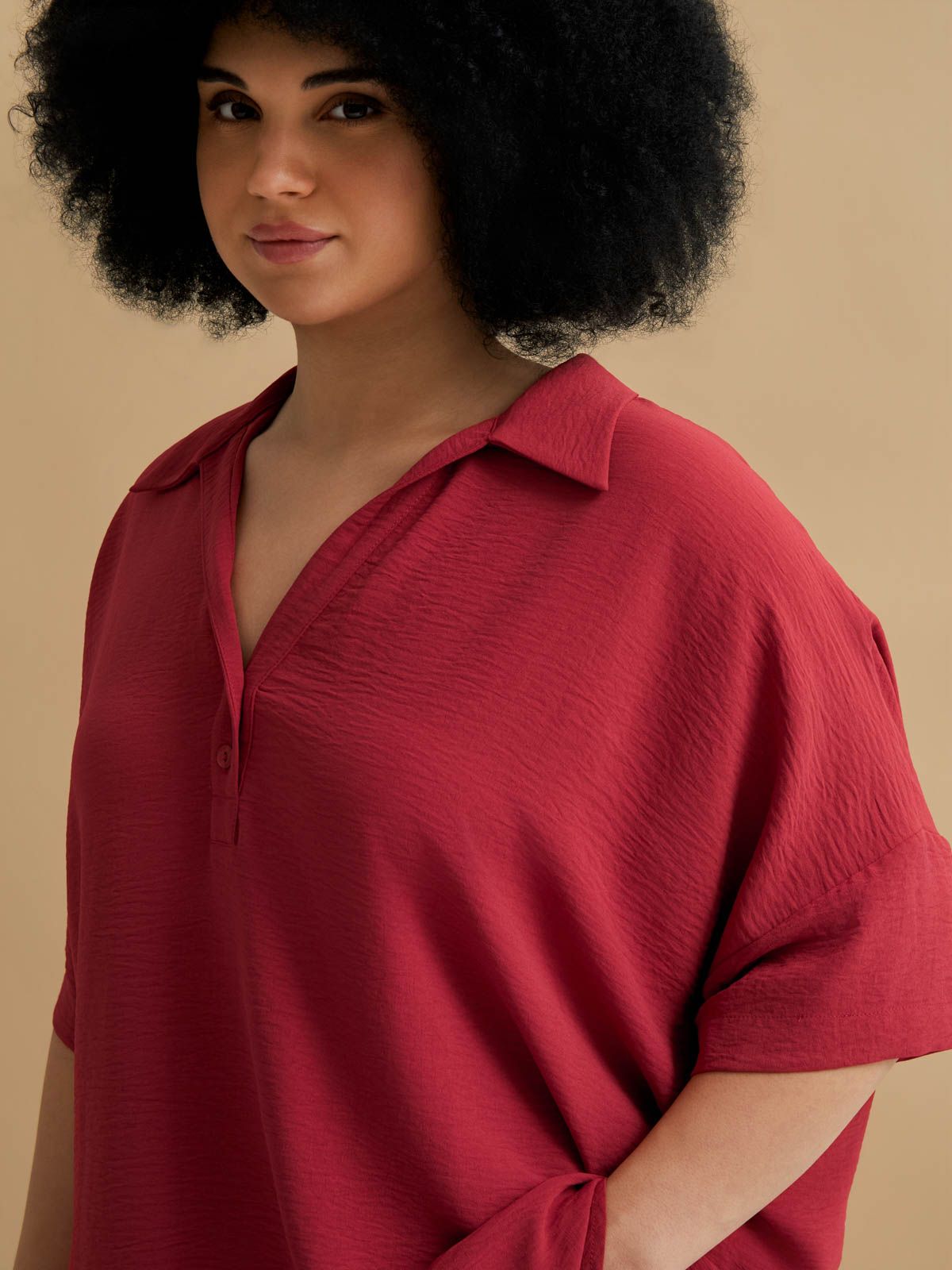 Airwashed crepe blouse with point collar