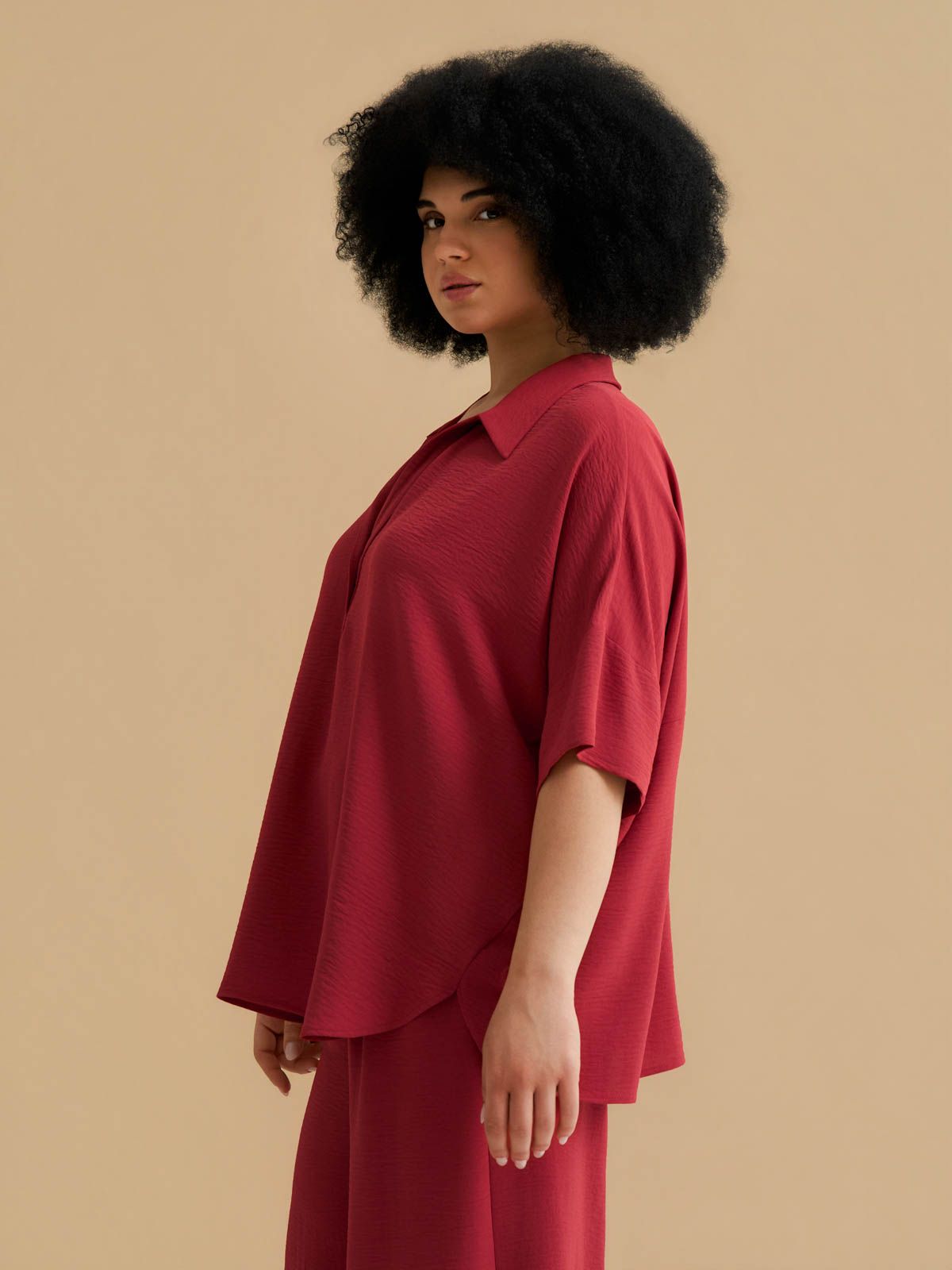 Airwashed crepe blouse with point collar