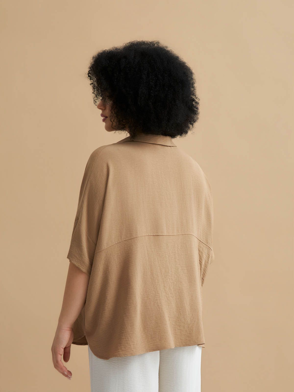 Airwashed crepe blouse with point collar