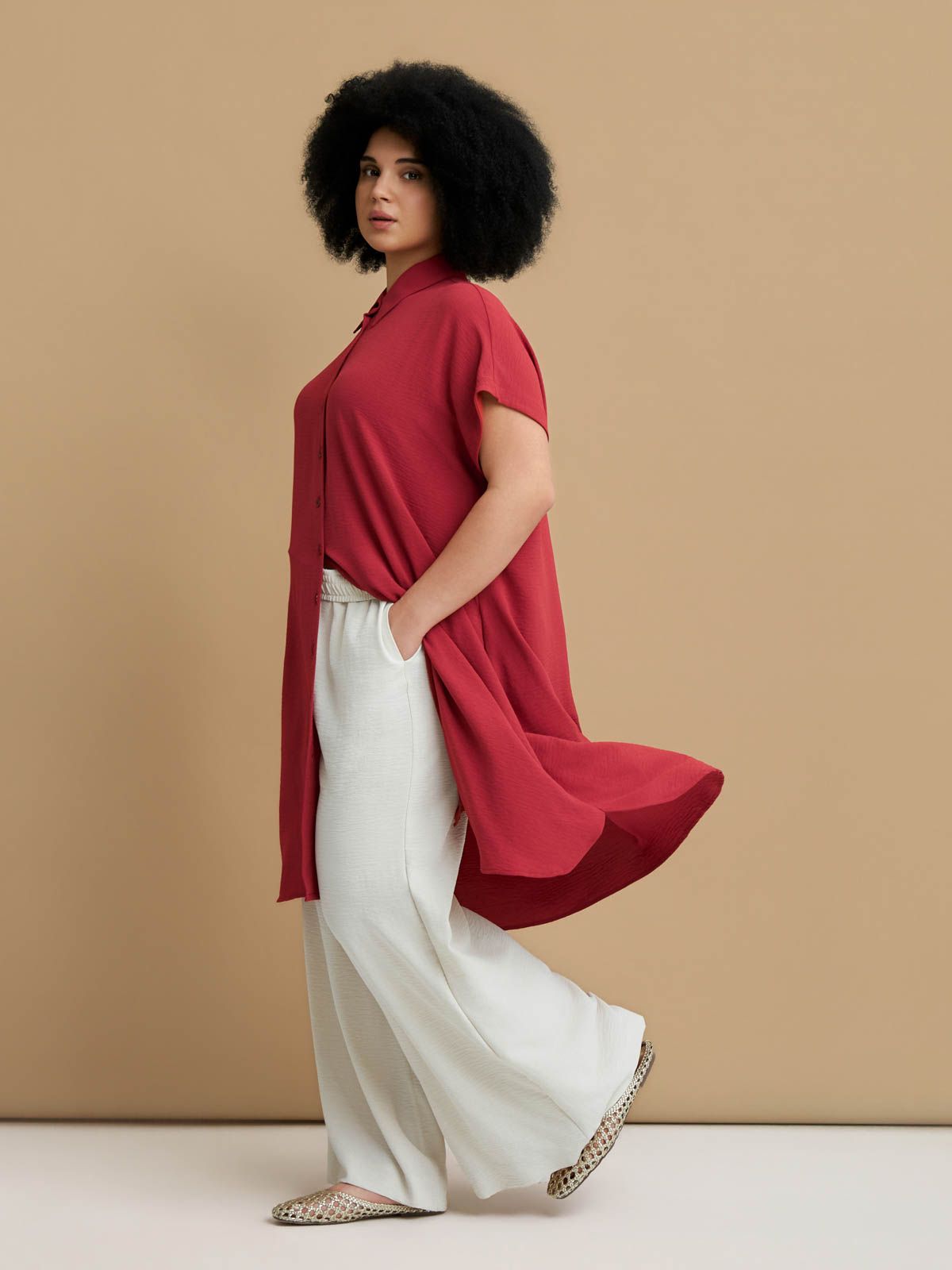 Airwashed crepe midi shirt-dress