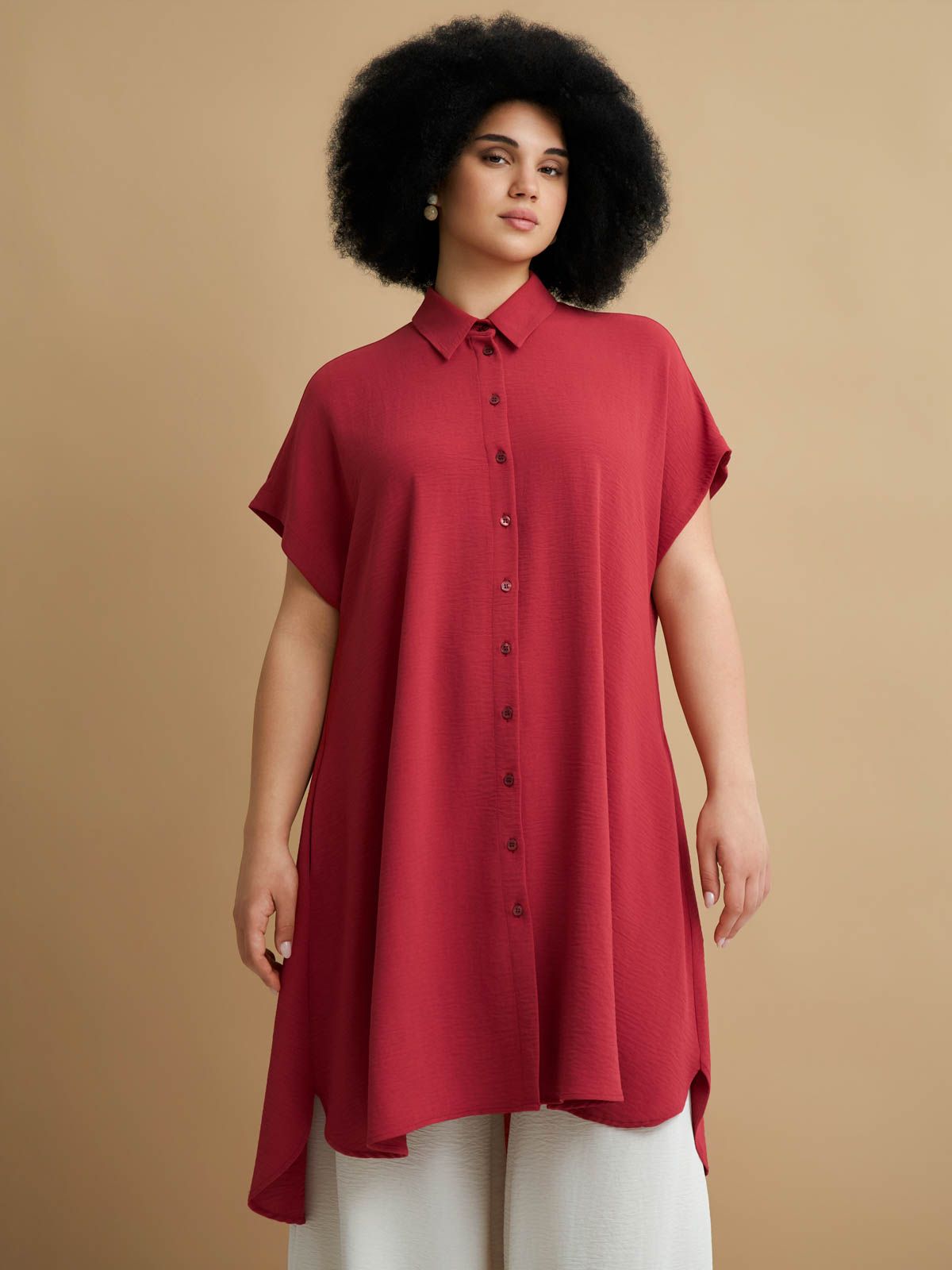 Airwashed crepe midi shirt-dress