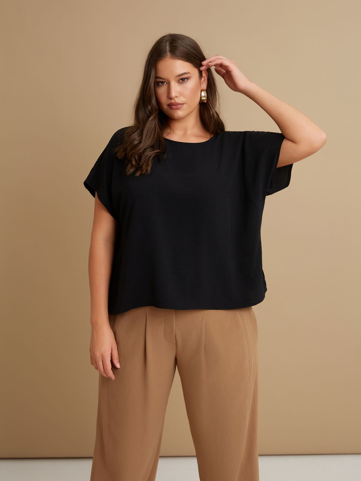 Airwashed crepe short-sleeve top