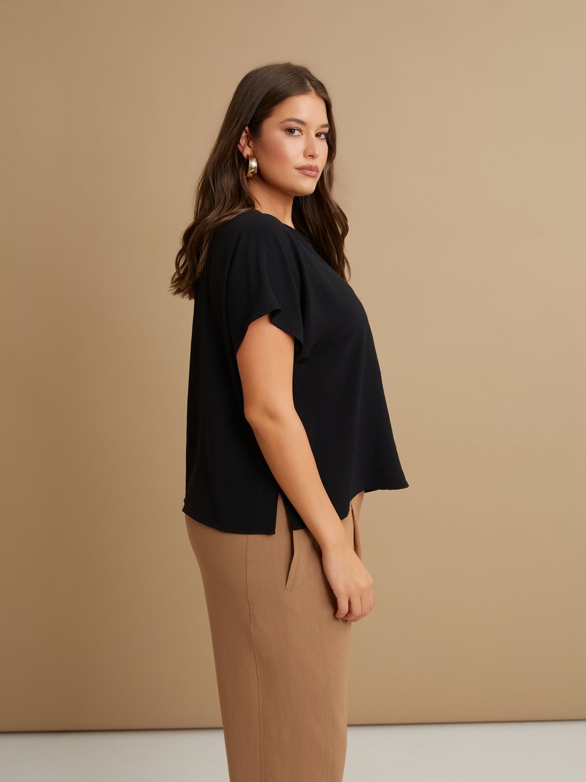 Airwashed crepe short-sleeve top