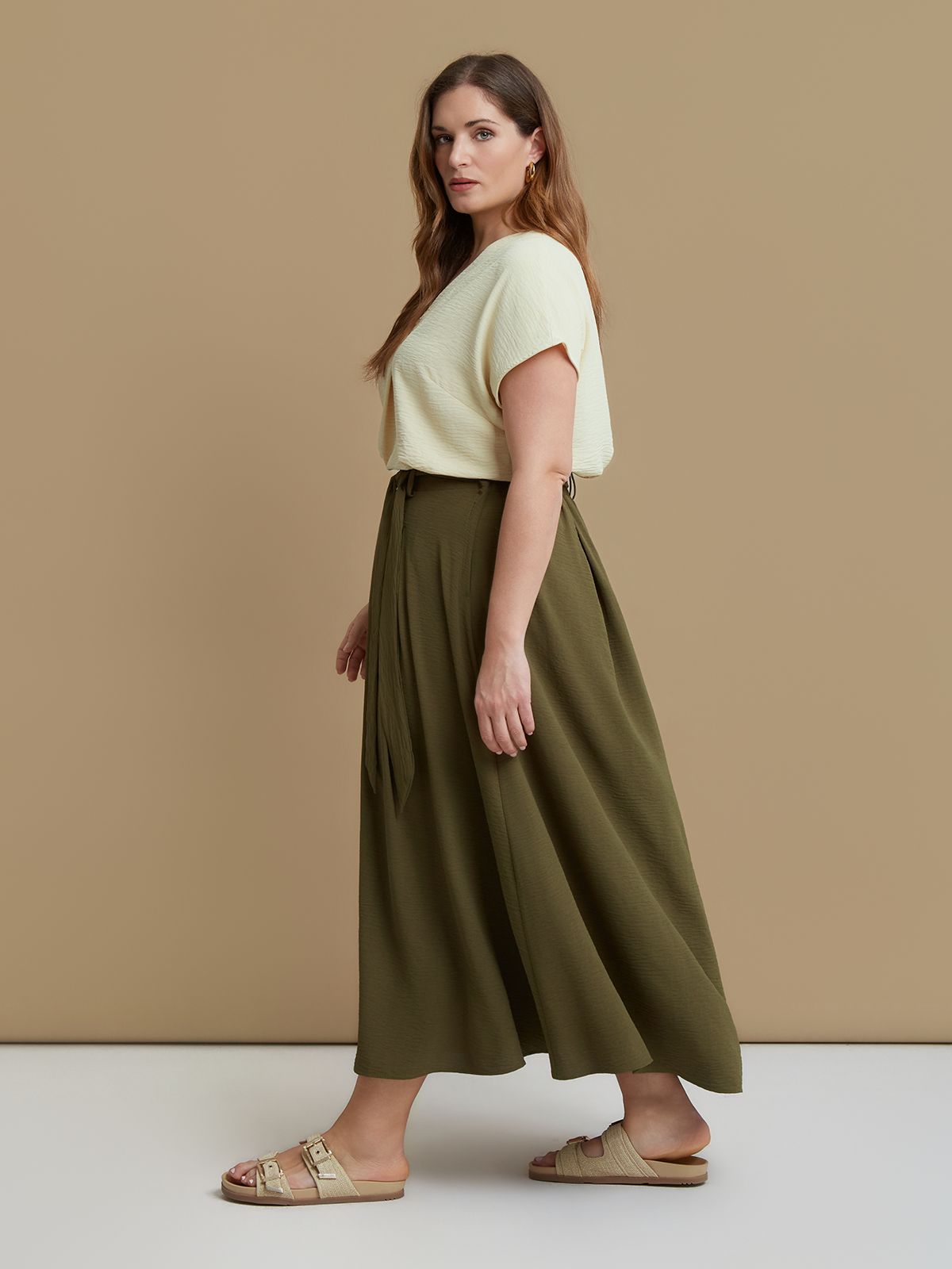 Αirwashed crepe skirt with waist tie