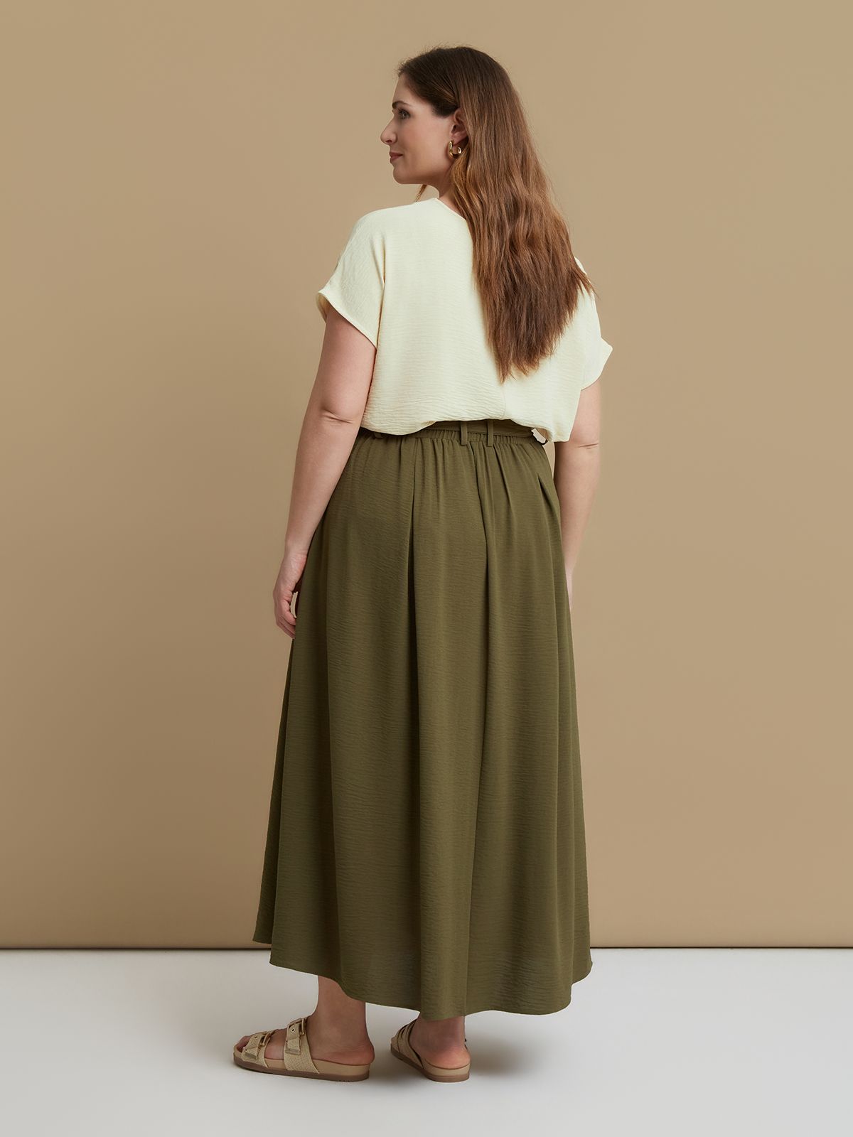 Αirwashed crepe skirt with waist tie