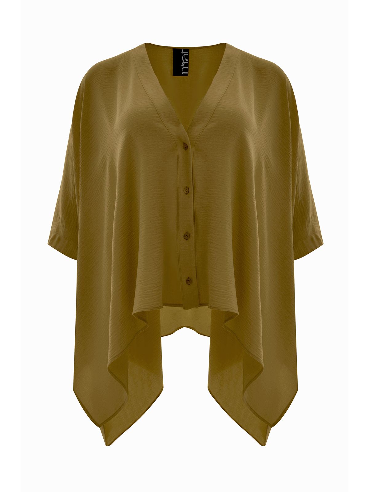Airwashed crepe V-neck shirt with dipped sides
