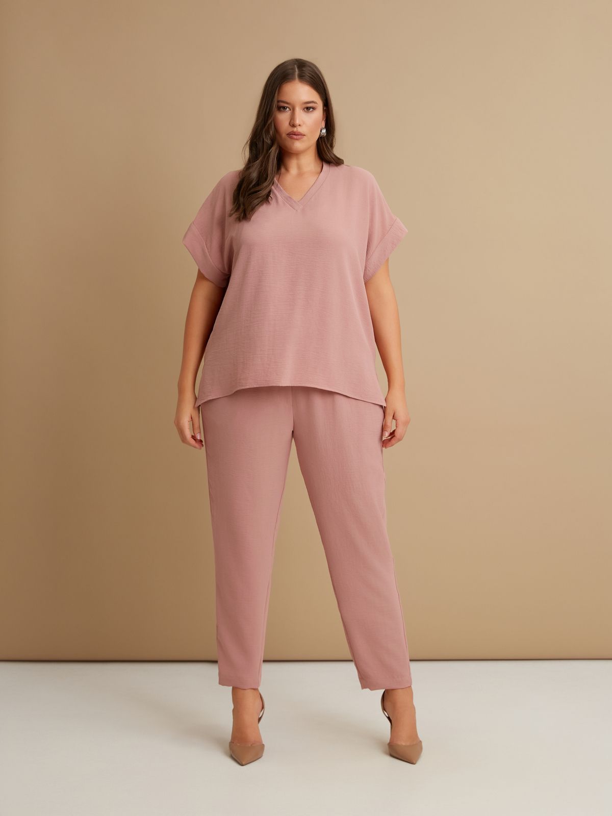 Airwashed crepe V-neck top
