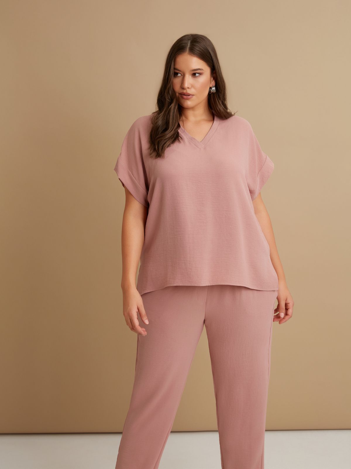 Airwashed crepe V-neck top