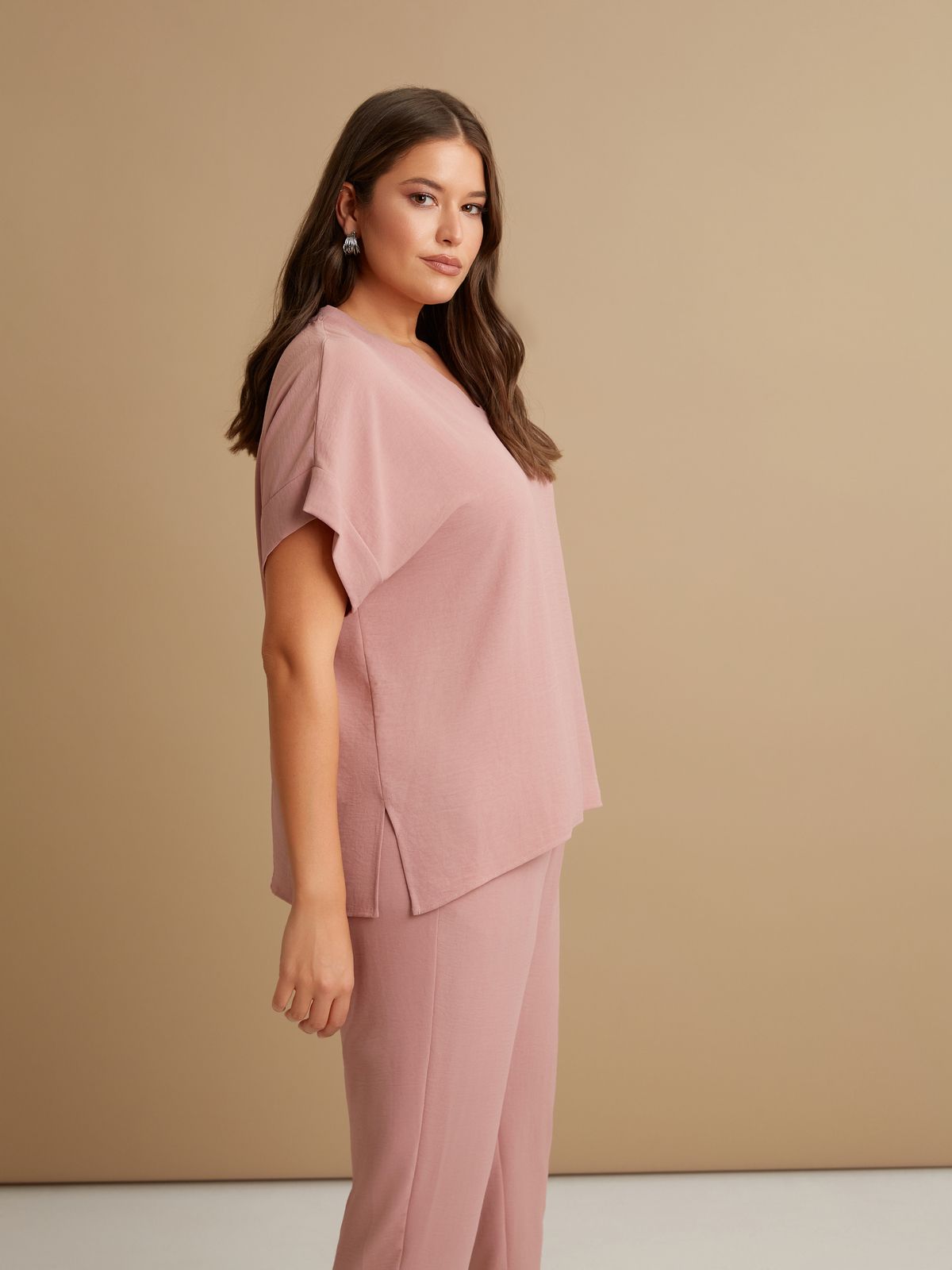 Airwashed crepe V-neck top
