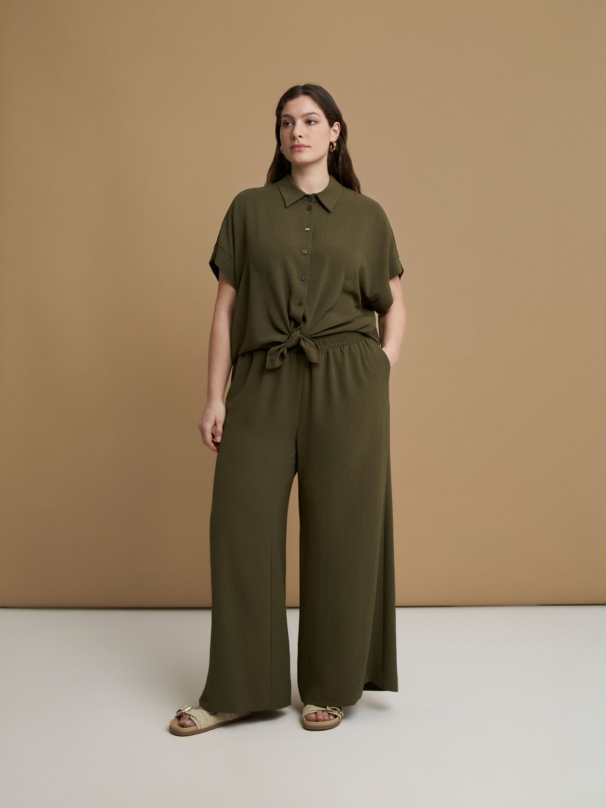 Mat Fashion Παντελόνα κρεπ airwashed Πρασινο