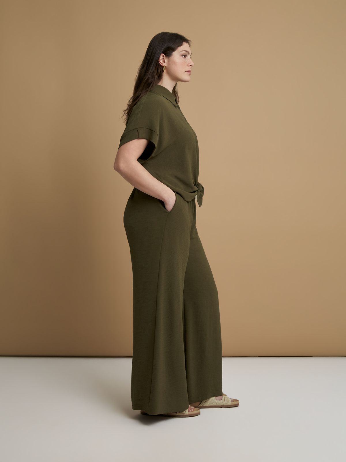 Airwashed crepe wide-leg trousers