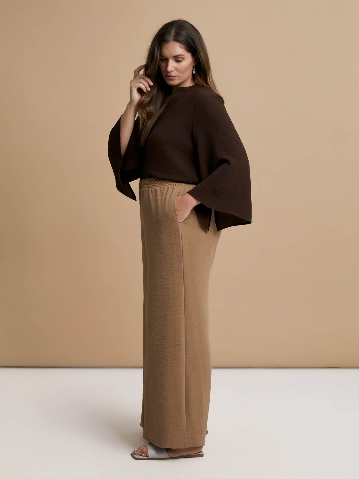 Airwashed crepe wide-leg trousers