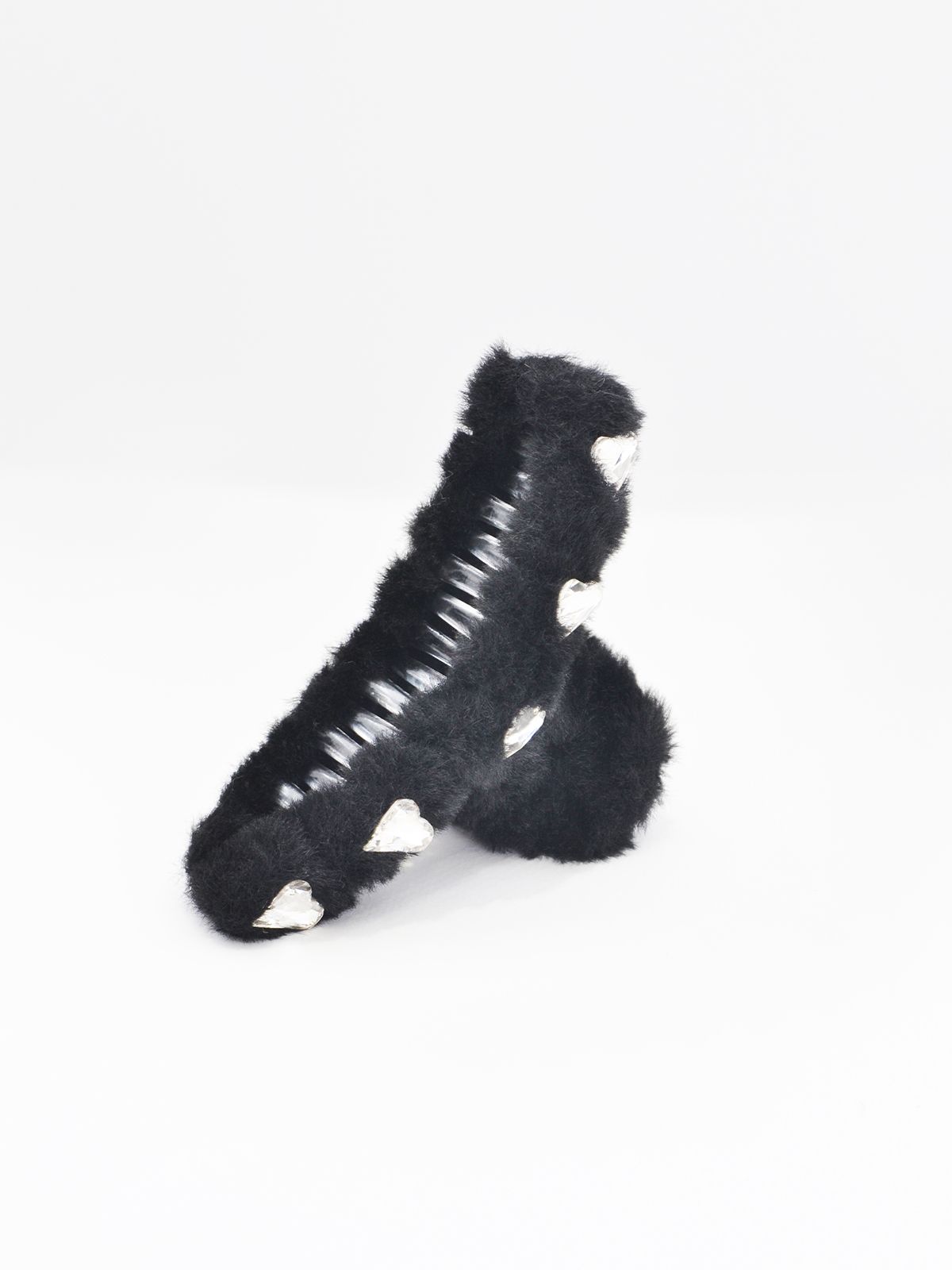 Furry hair claw with crystal heart embellishments