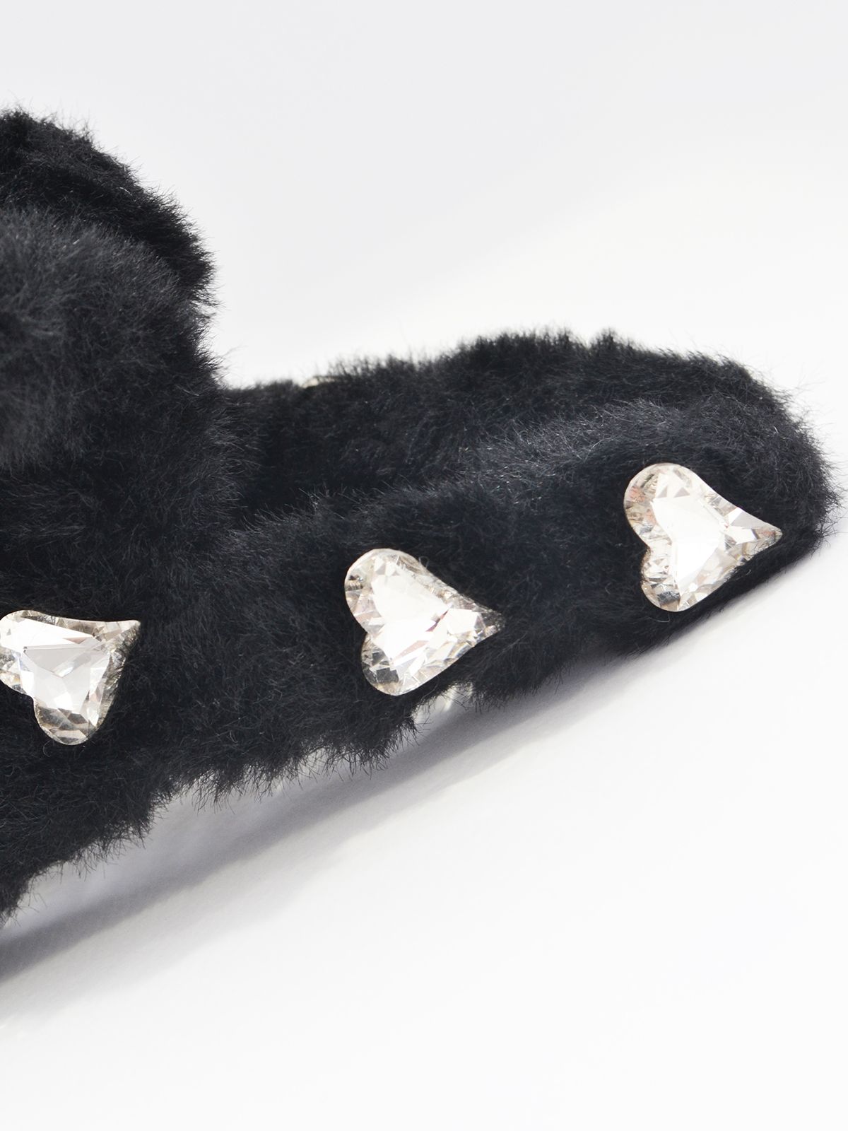 Furry hair claw with crystal heart embellishments