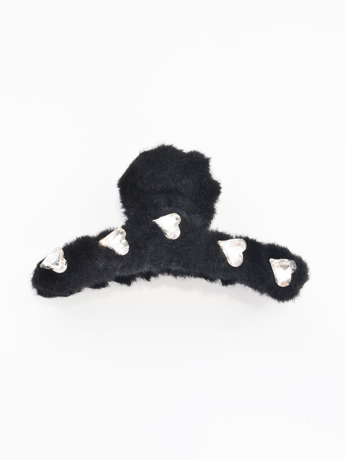 Furry hair claw with crystal heart embellishments