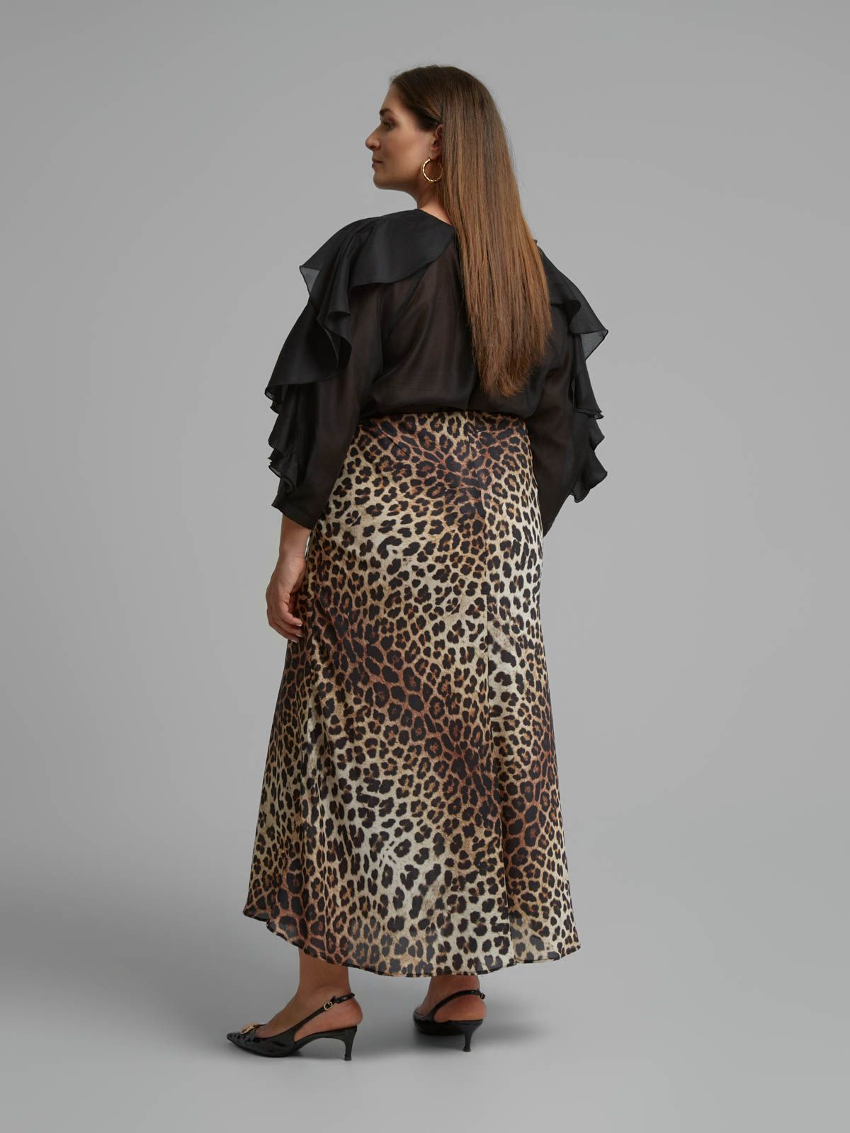 Animal print satin midi skirt