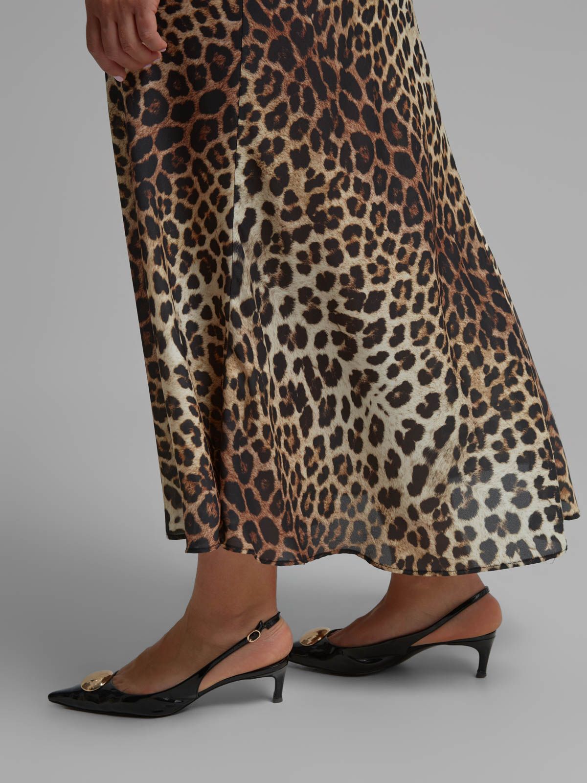 Animal print satin midi skirt