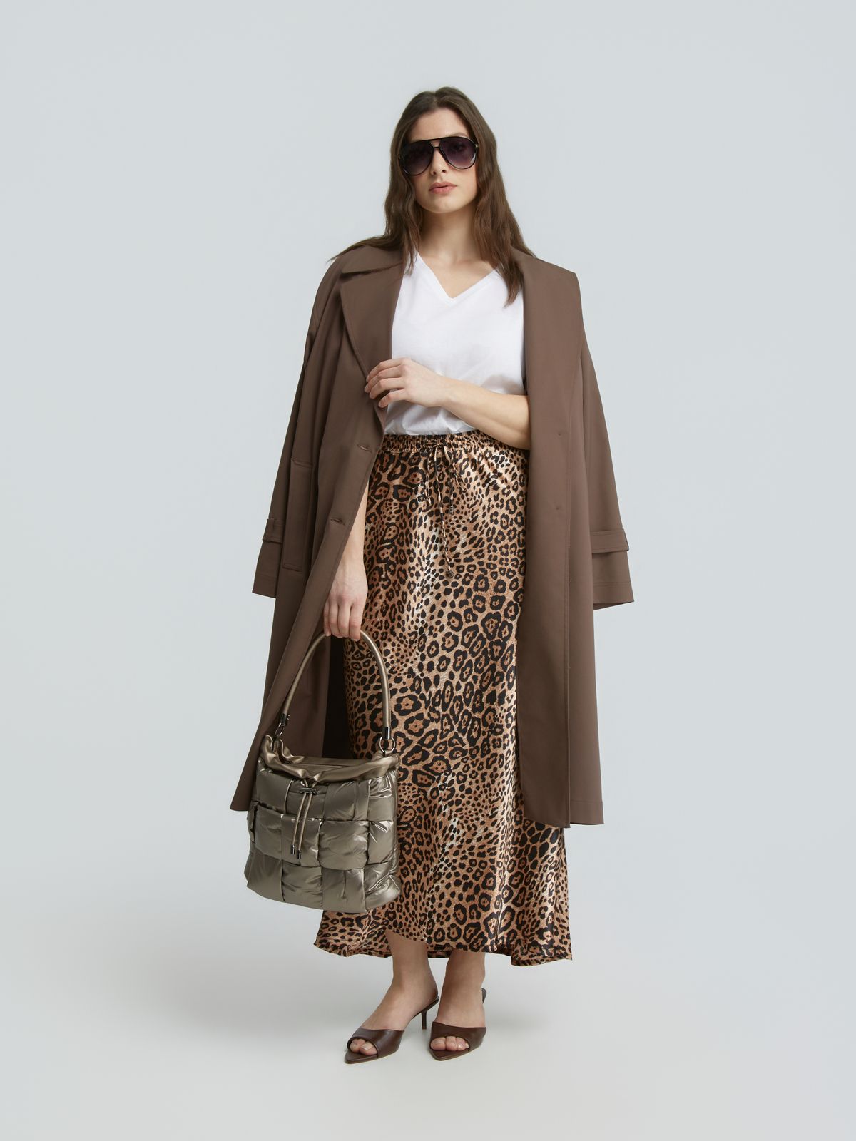 Animal-print satin skirt