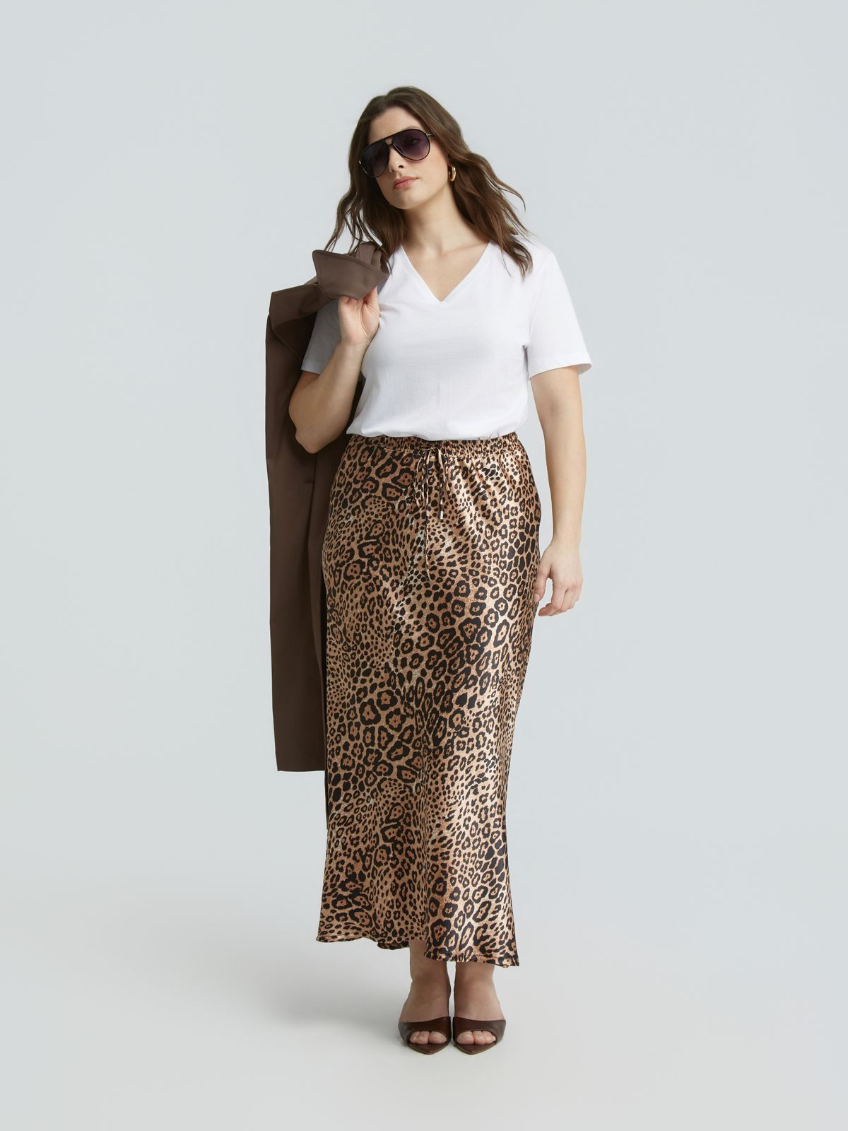 Animal-print satin skirt