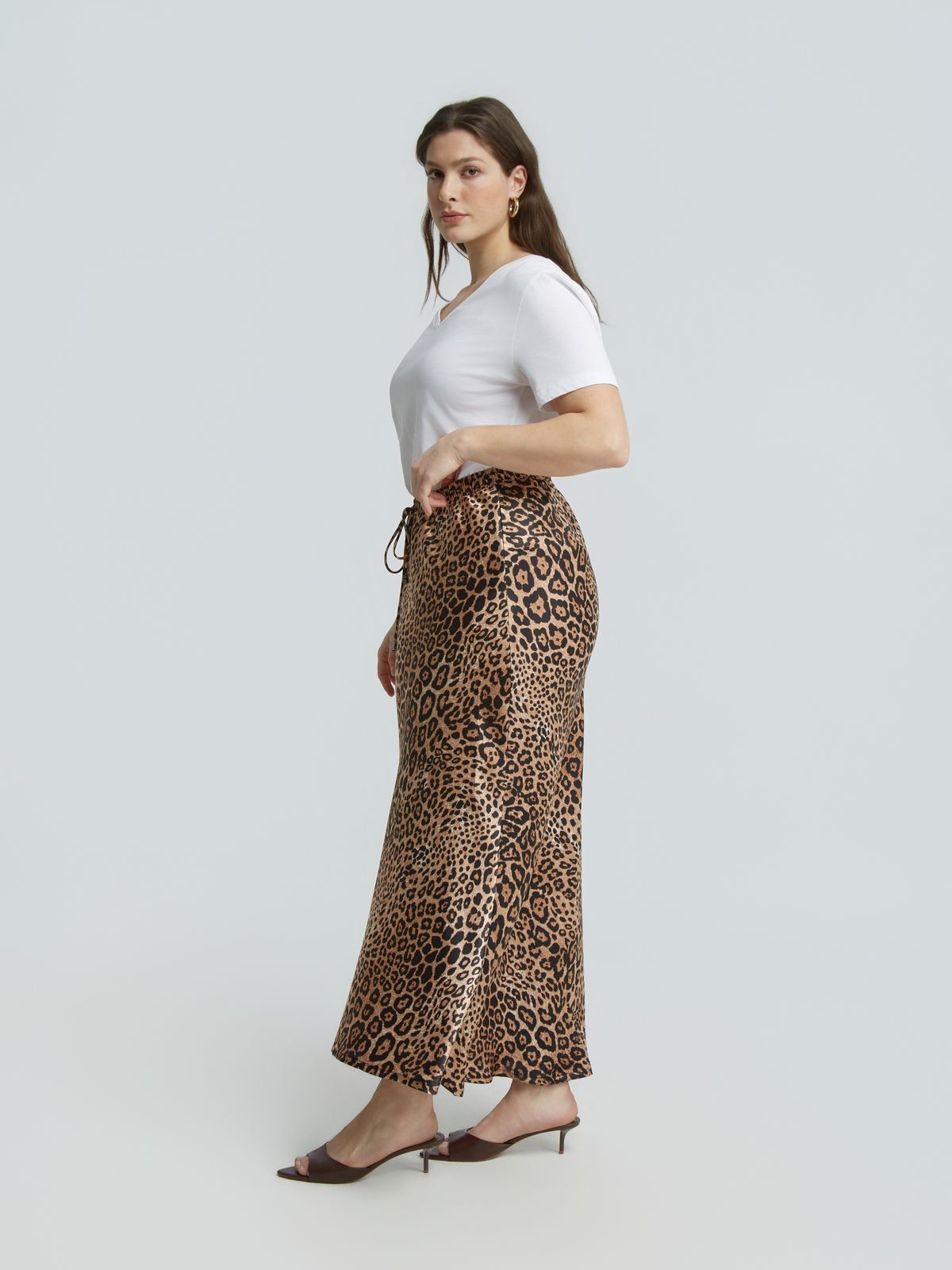 Animal-print satin skirt