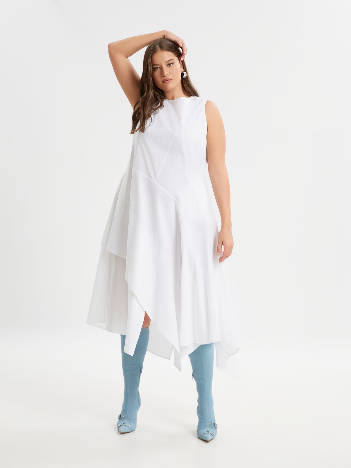 Asymmetric sleeveless cotton dress