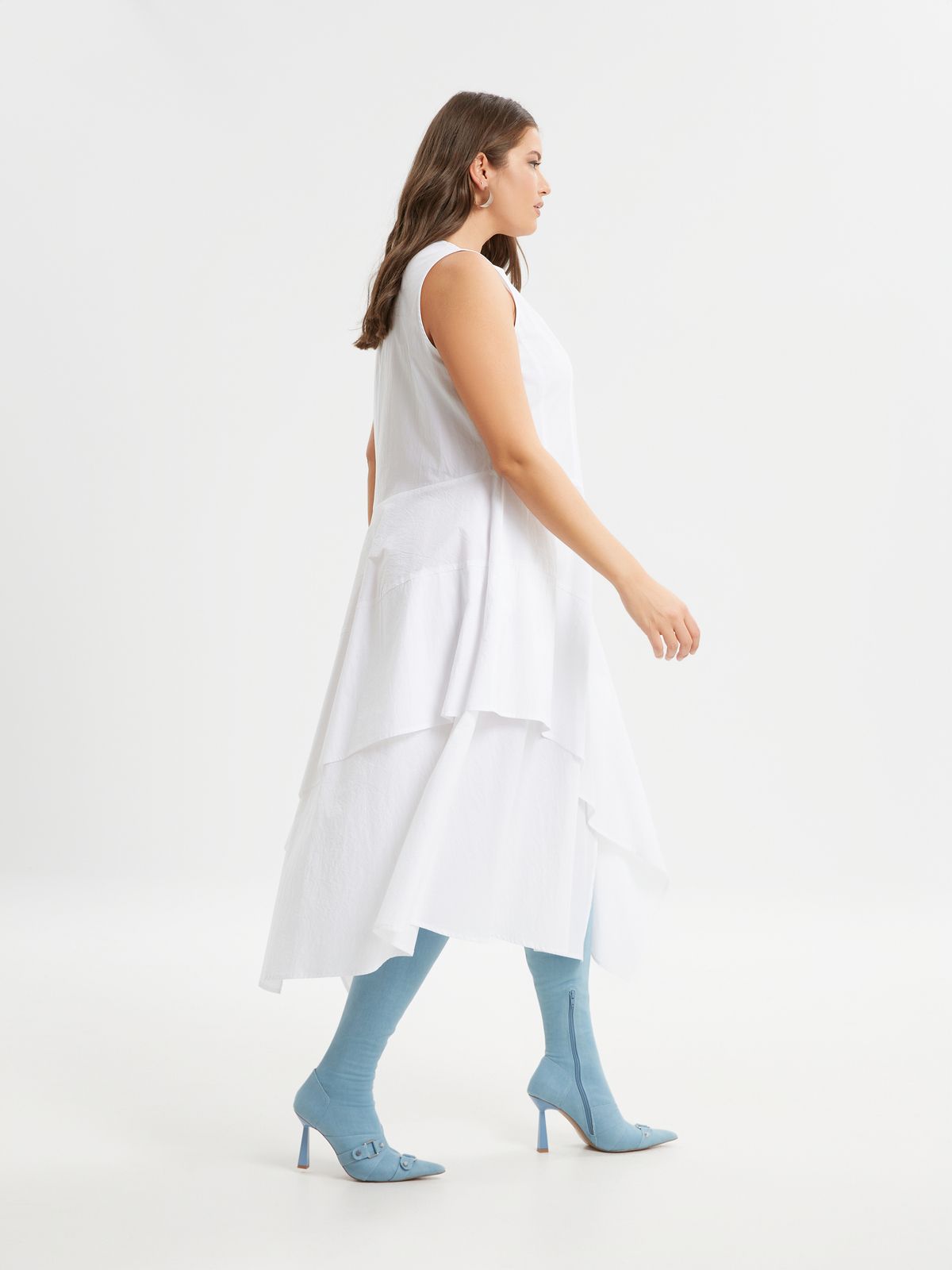 Asymmetric sleeveless cotton dress