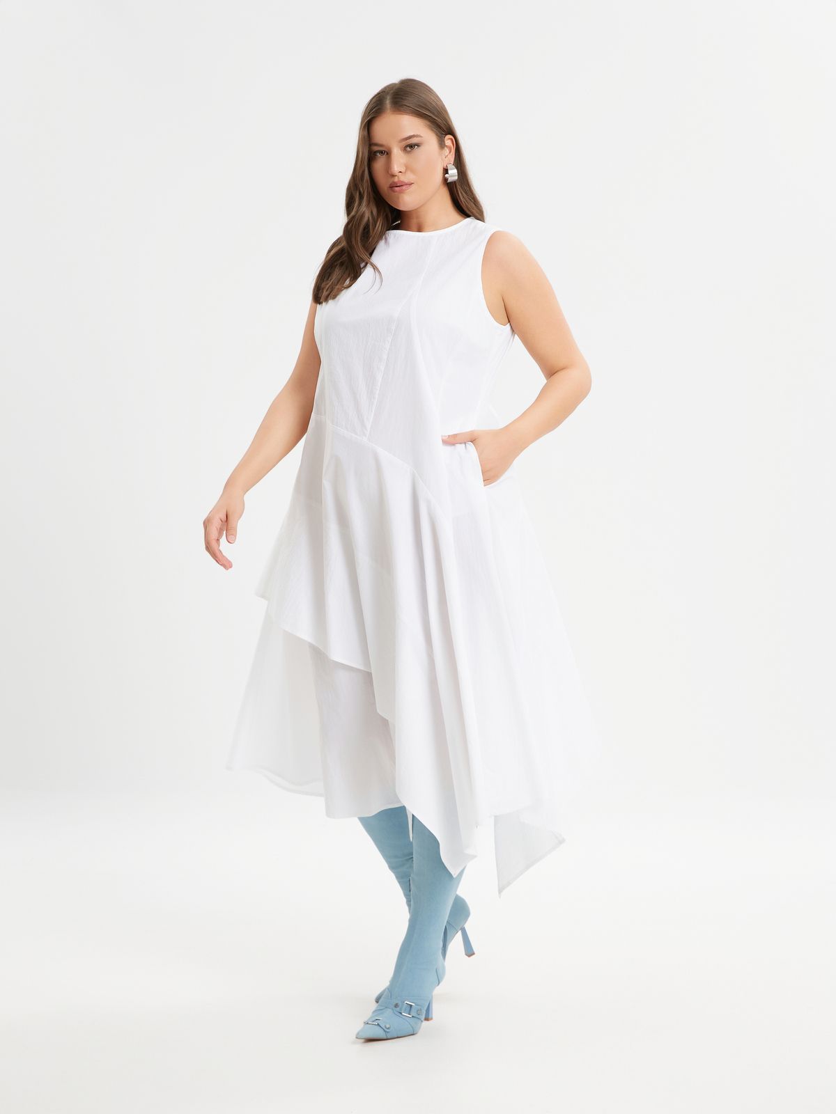 Asymmetric sleeveless cotton dress