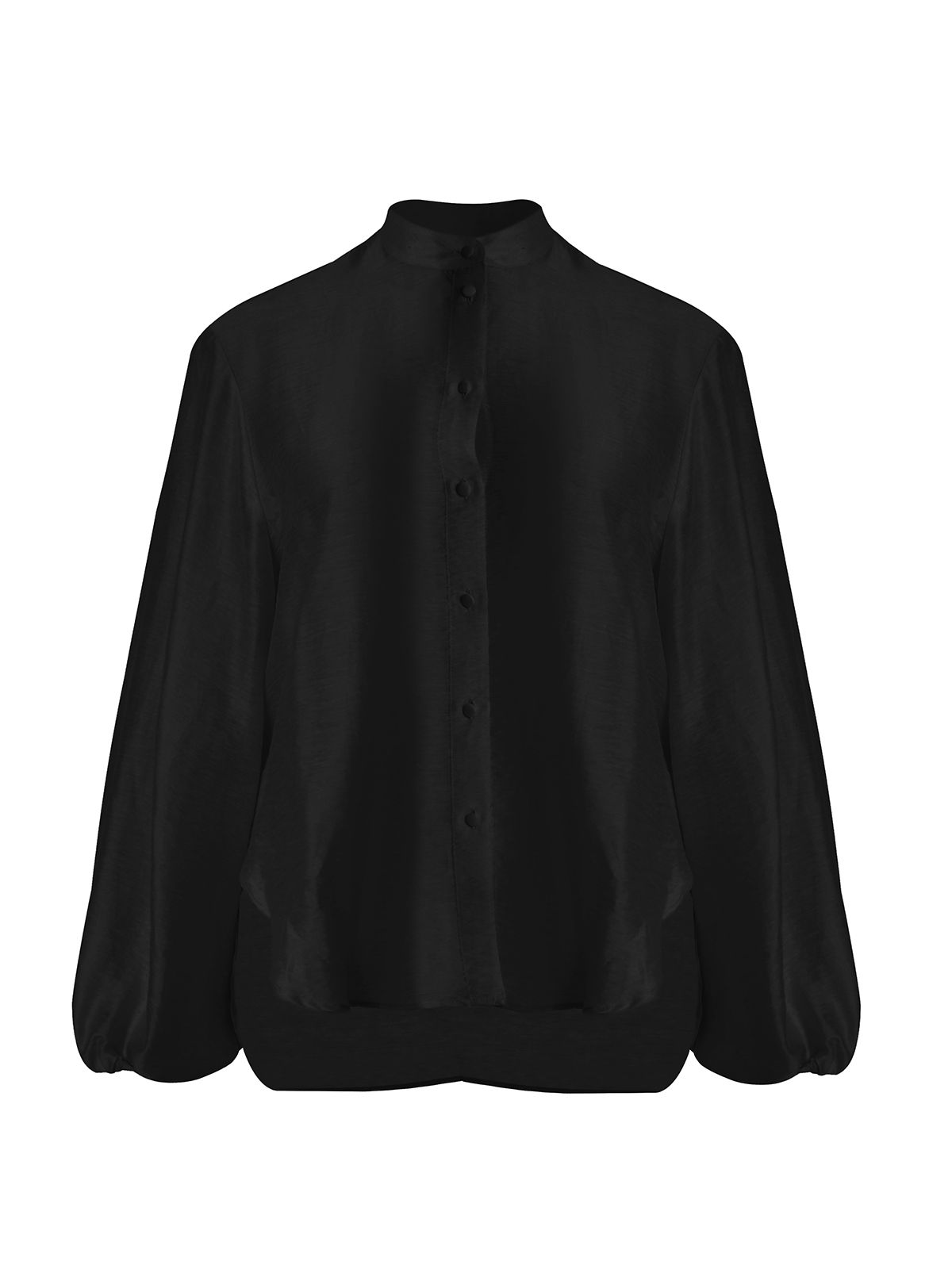 Balloon-sleeve mao shirt in lyocell-linen blend