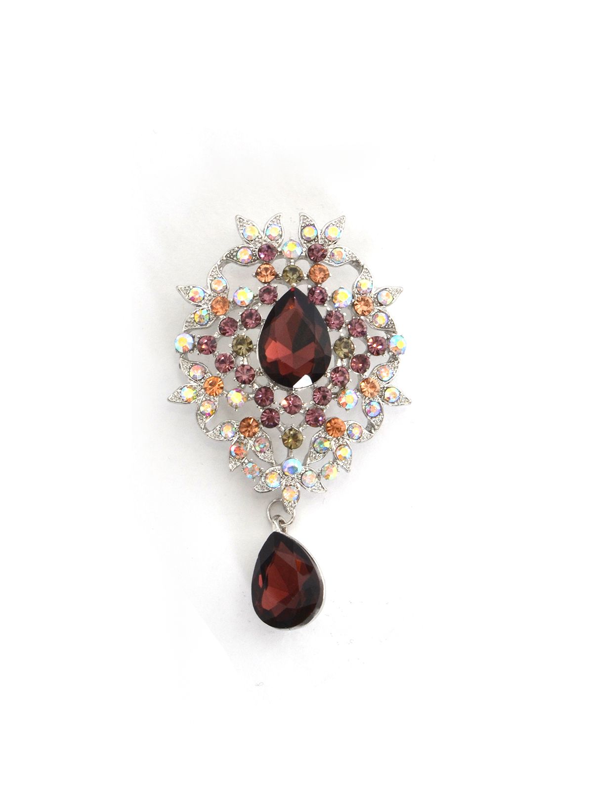 Baroque‑inspired floral brooch with teardrop pendant