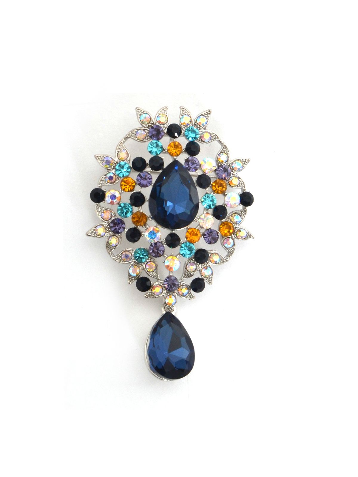 Baroque‑inspired floral brooch with teardrop pendant