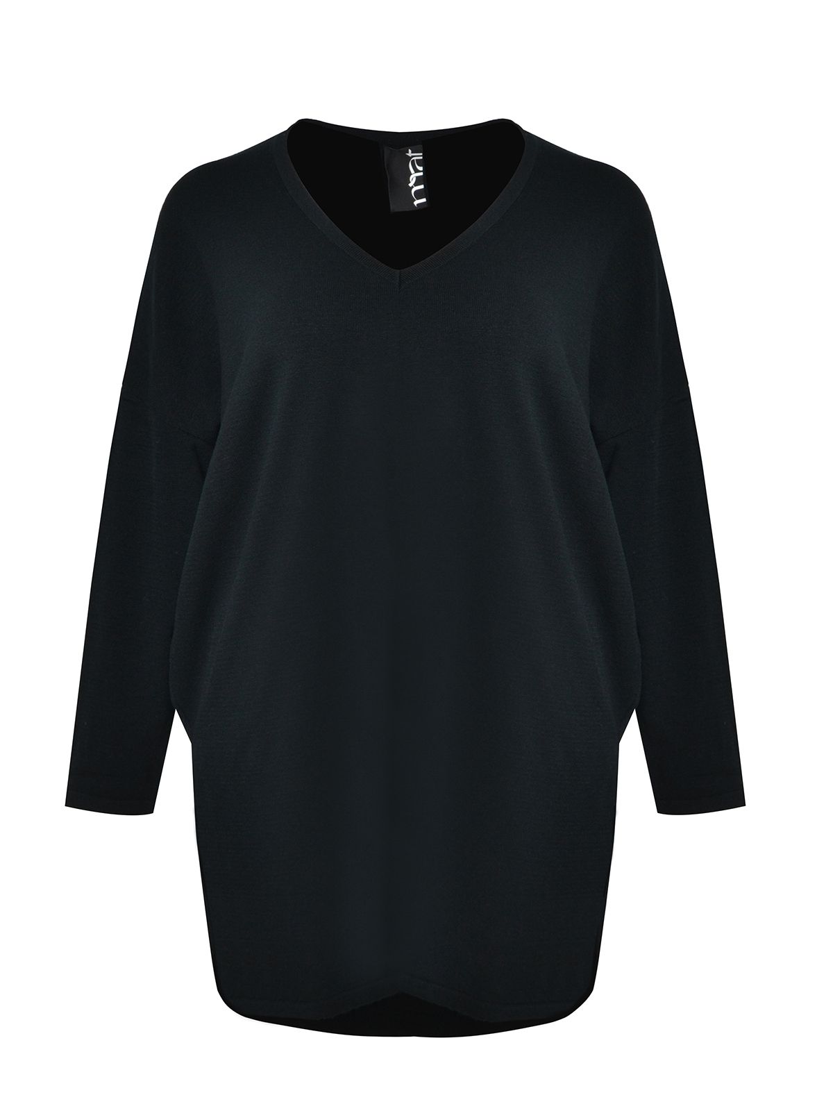 Mat Fashion Basic long knit V-neck tunic Black
