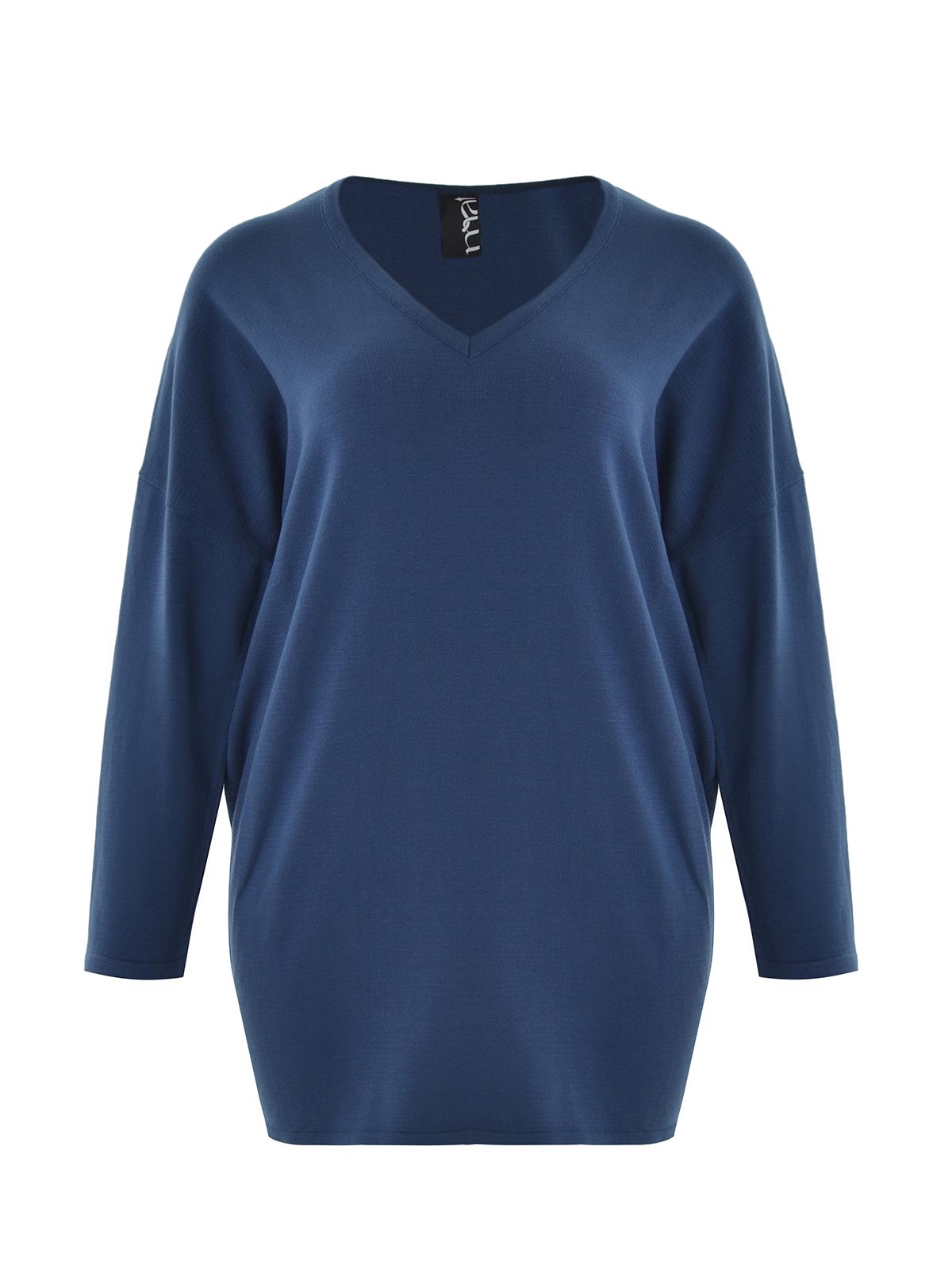 Mat Fashion Basic long knit V-neck tunic Blue