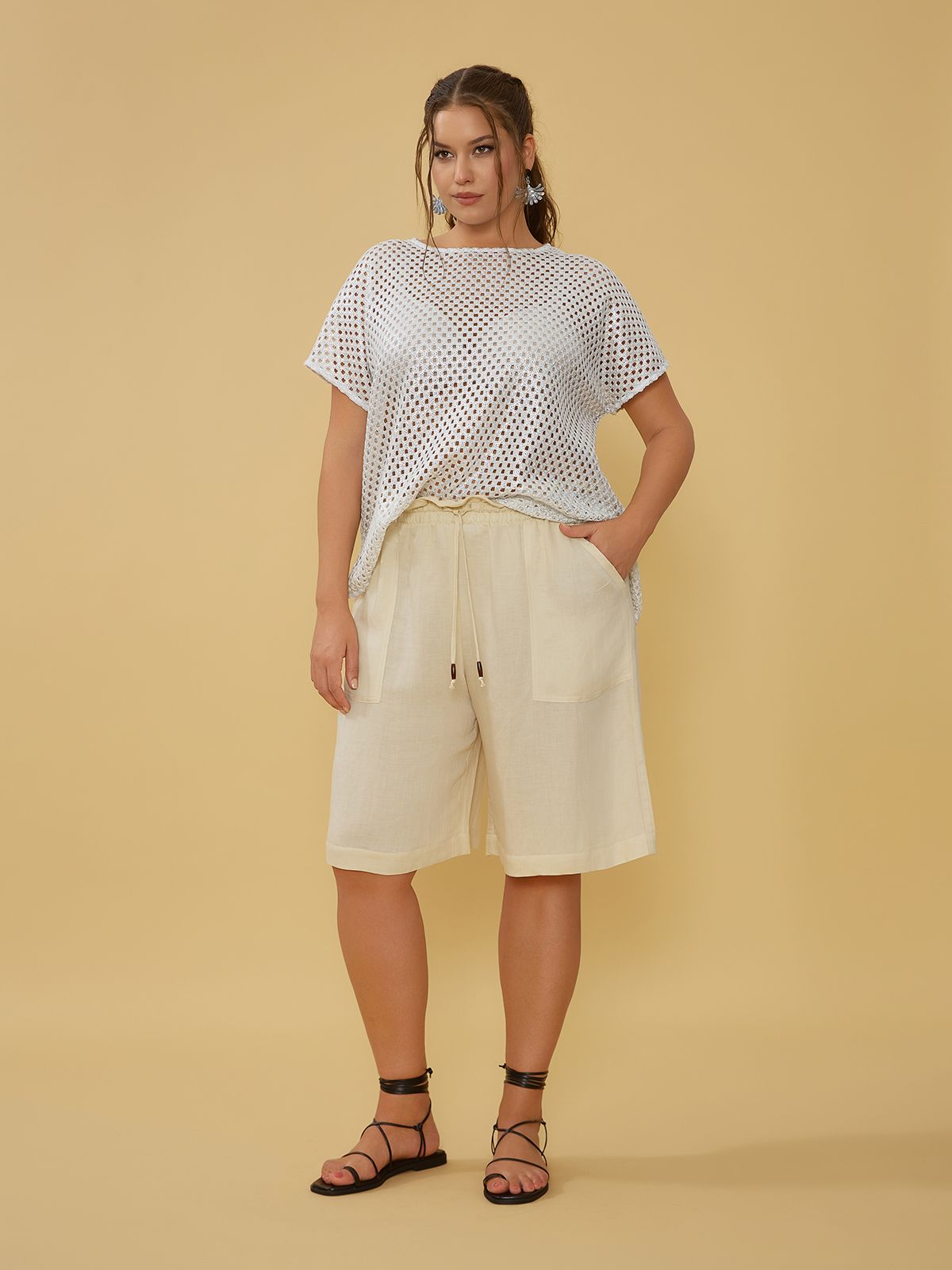 Viscose/linen bermuda shorts with ties