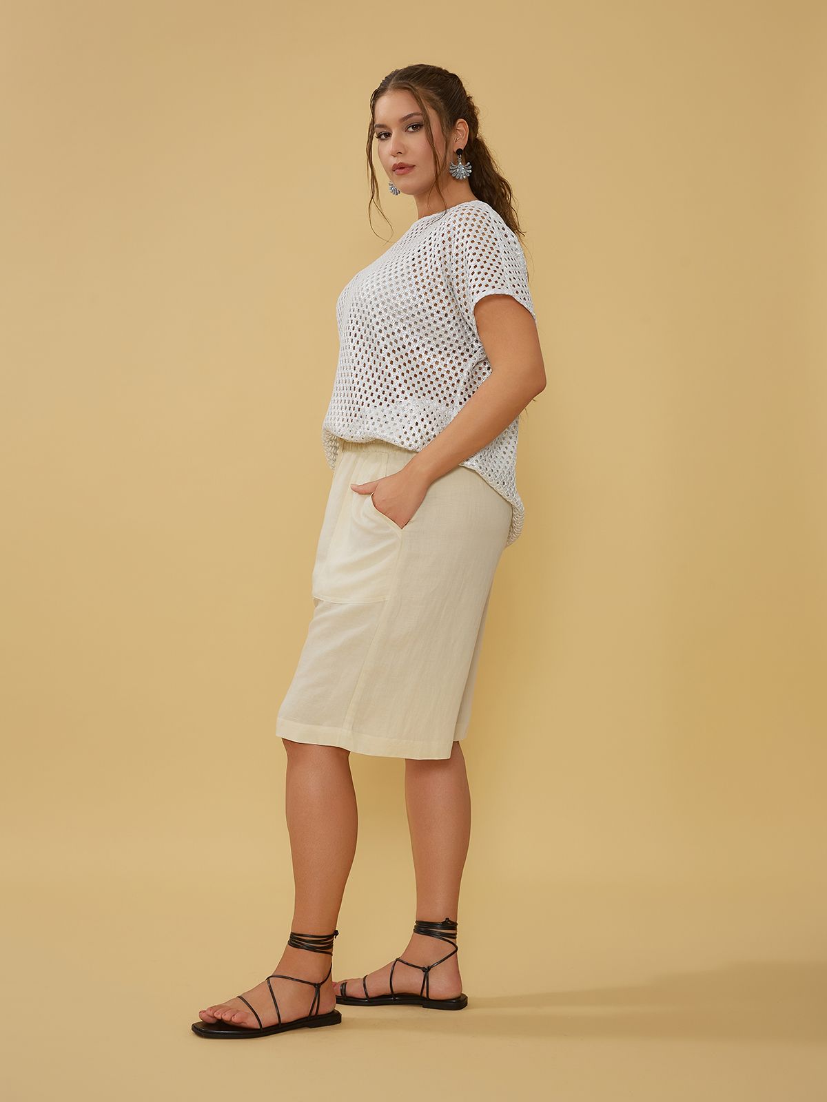 Viscose/linen bermuda shorts with ties